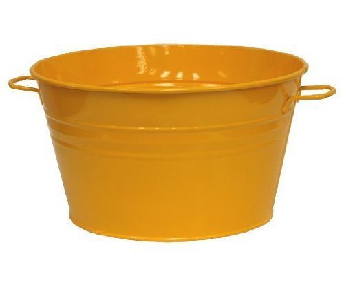 Houston International 6085E SAFF 13.5-Inch Steel Planter/Tub in Saffron - Durable Outdoor Garden Decor for Patio, Balcony & Landscaping