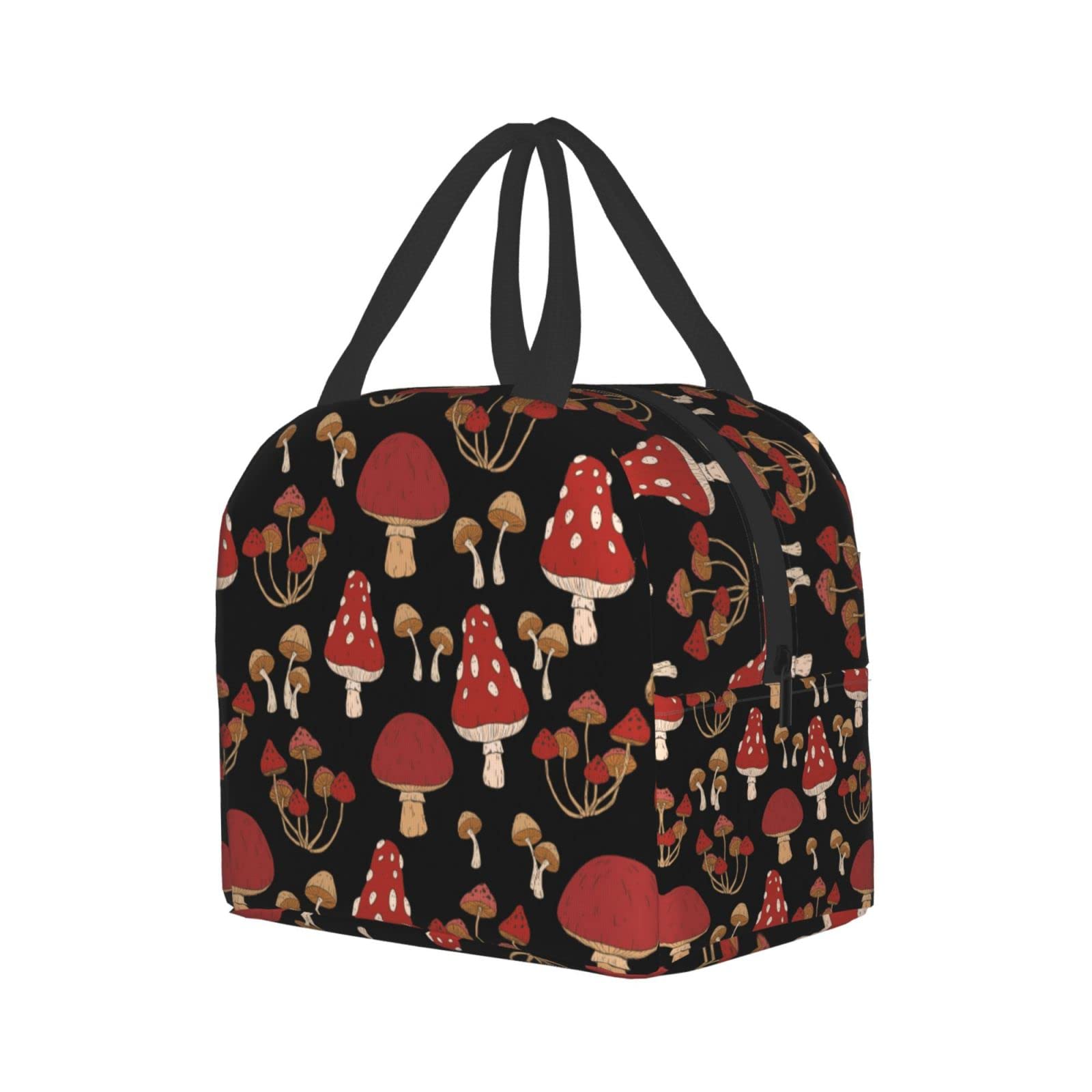 Insulated Lunch Box with Red Mushrooms Print - Reusable & Portable Meal Container for Men & Women - Perfect for Work, Travel, Picnic & Outdoor Activities