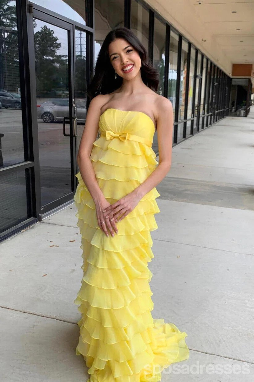 Elegant Yellow A-Line Strapless Maxi Long Party Prom Evening Dress 13426 | Formal Gowns for Weddings, Galas & Special Occasions