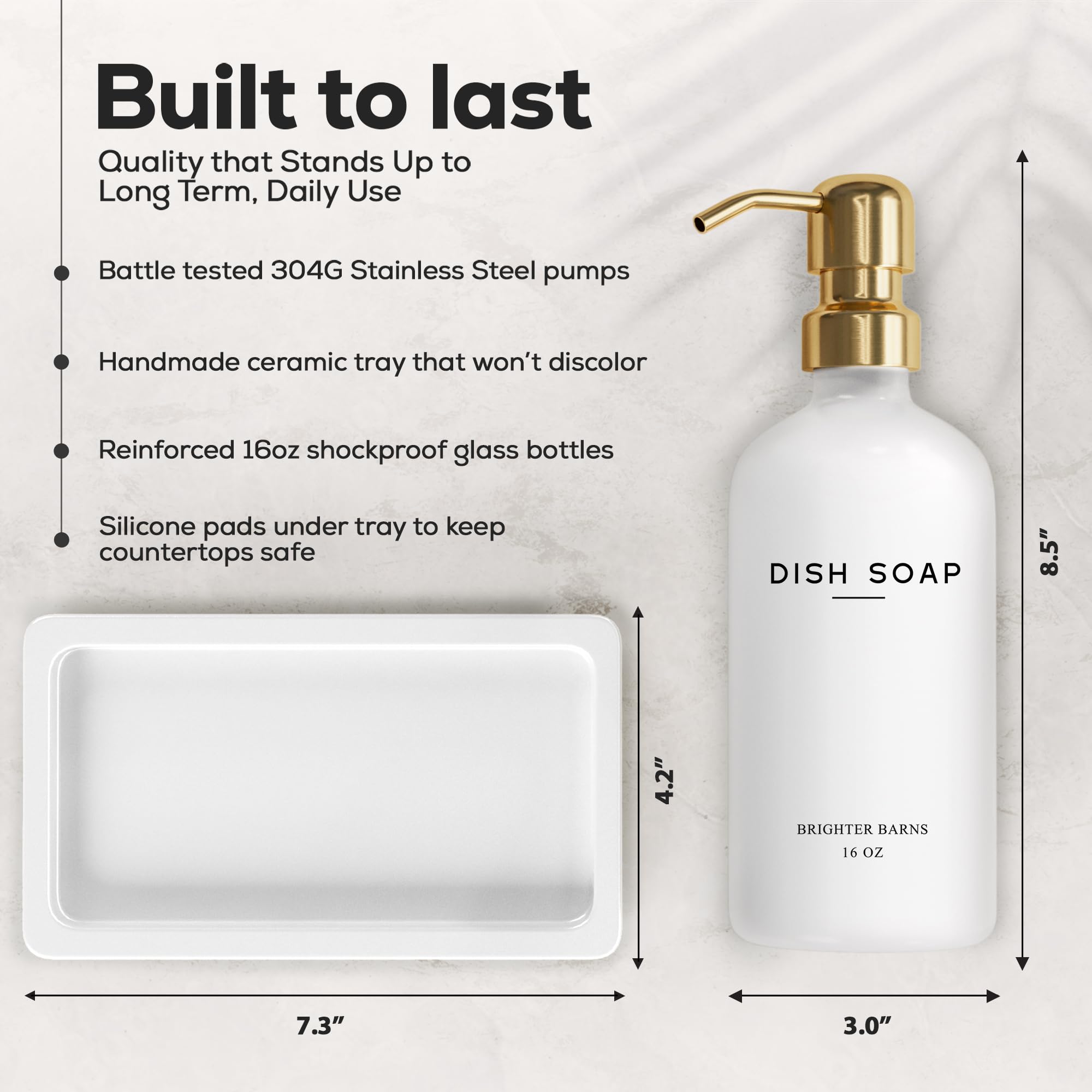 Luxury Glass Hand and Dish Soap Dispenser Set - White and Gold Kitchen Soap Dispenser with Tray | Elegant Sink Organizer for Bathroom & Kitchen Decor | Perfect for Modern Farmhouse, Apartment, and Restaurant Use