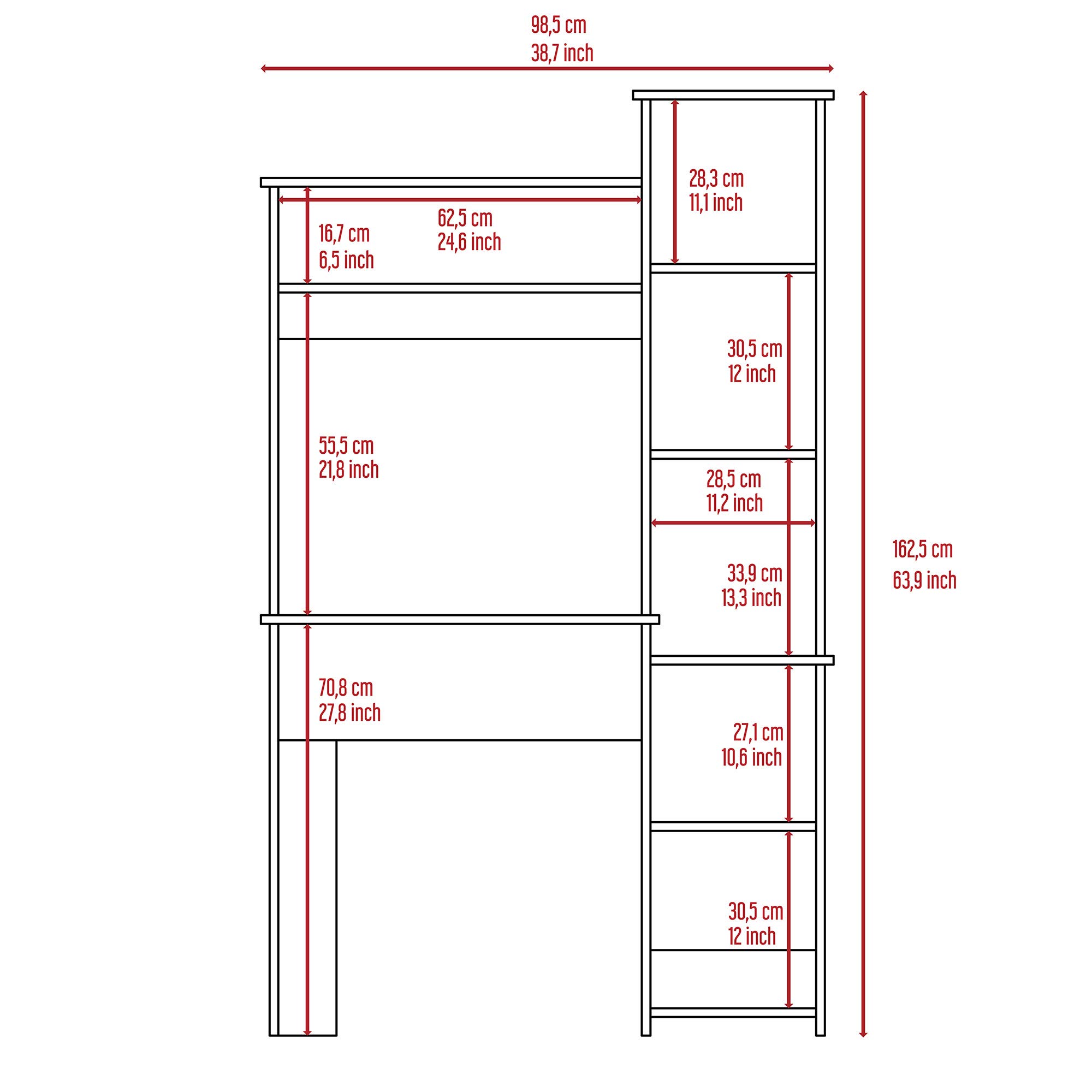 Aramis 5-Shelf Office Desk with 2 Premium Shelves, 63