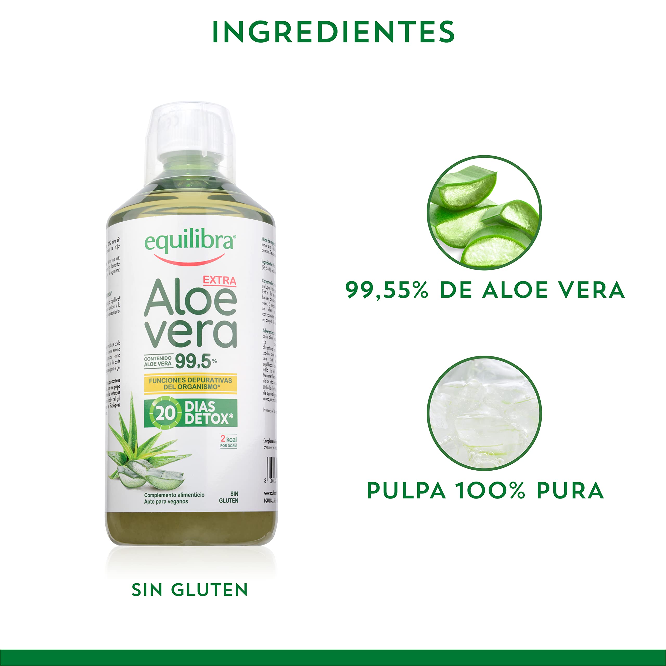 Equilibra 99.5% Pure Aloe Vera Juice Supplement for Detox & Digestion - Vegan, Gluten-Free, No Aloin, No Added Water - 2 x 1L Bottles (Perfect for Daily Wellness & Skin Health)