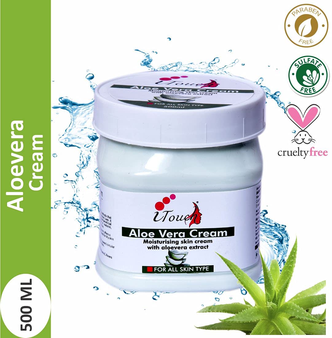 I TOUCH Herbal Aloe Vera Cream for Face & Body - Moisturizing, Whitening & Brightening Cream | Softening & Nourishing Skin Care | 500ml | Perfect for Dry Skin, Sunburn Relief & Daily Hydration