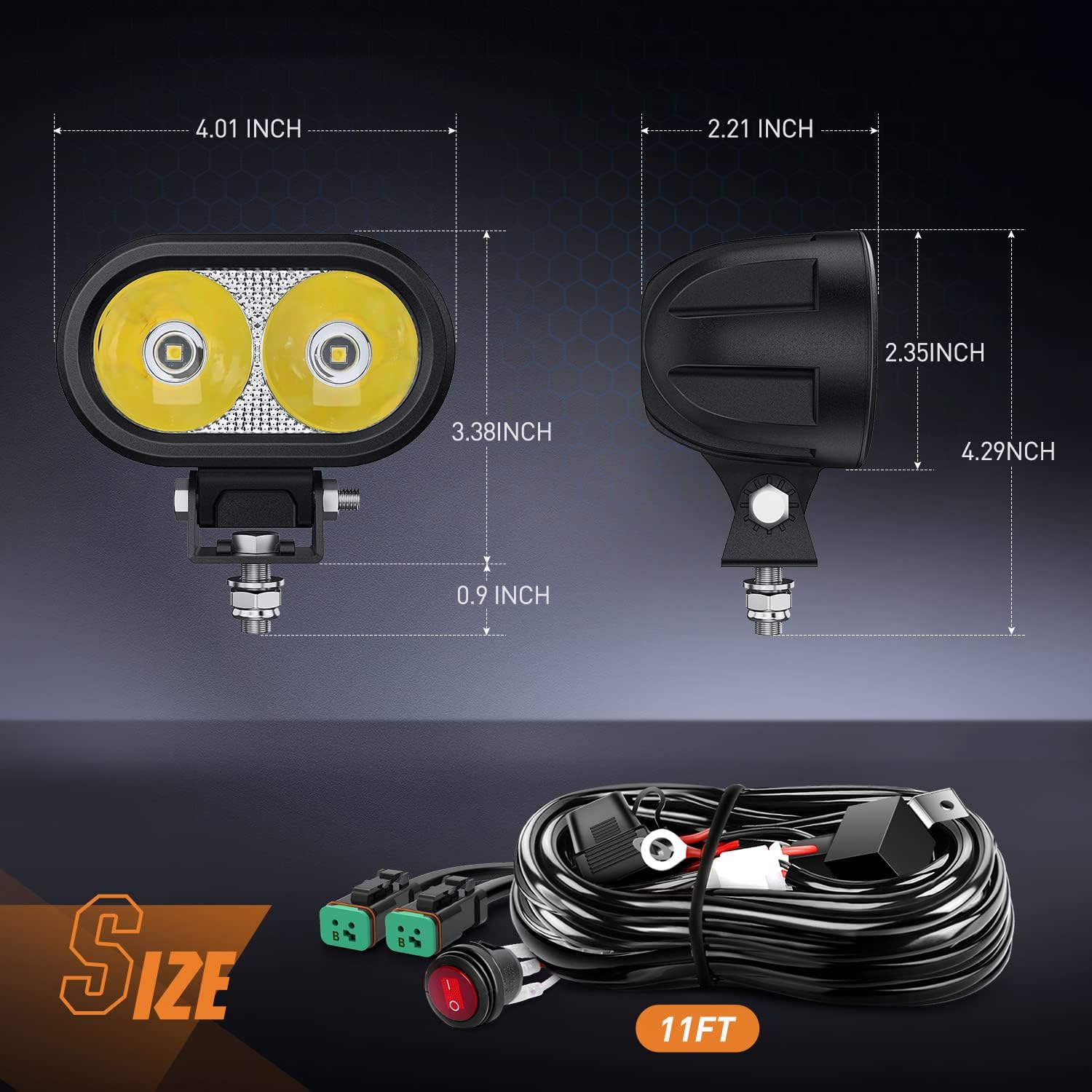 4 Inch 20W 2100LM EMC LED Work Lights (Pair) - 16AWG DT Wire - Waterproof Spot Lights for Trucks, Boats, Off-Road Vehicles & Garage Lighting
