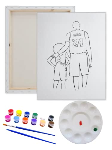 Kobe Tribute Pre-Drawn Canvas Painting Kit for Adults & Teens - DIY Art Set with 8x10 Canvas & 12 Colors - Perfect for Sip and Paint Parties, Birthday Gifts & Home Decor