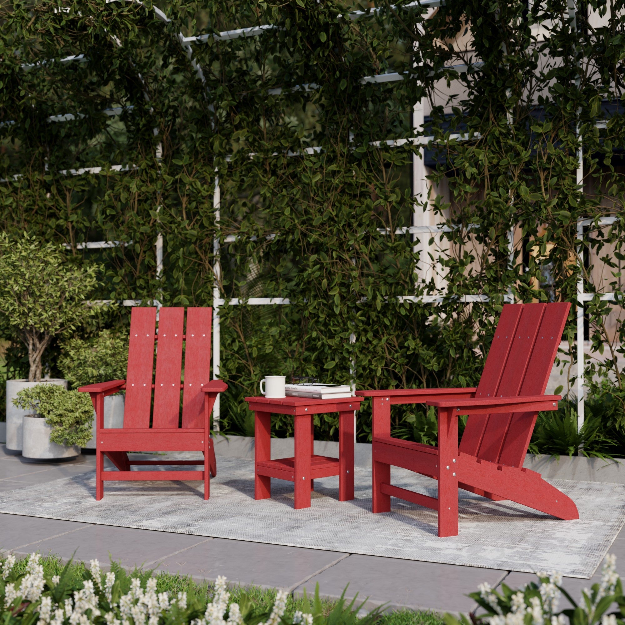 Freedom 3-Piece Modern Adirondack Chair Set with Side Table - Outdoor Patio Furniture for Backyard, Garden & Poolside Relaxation
