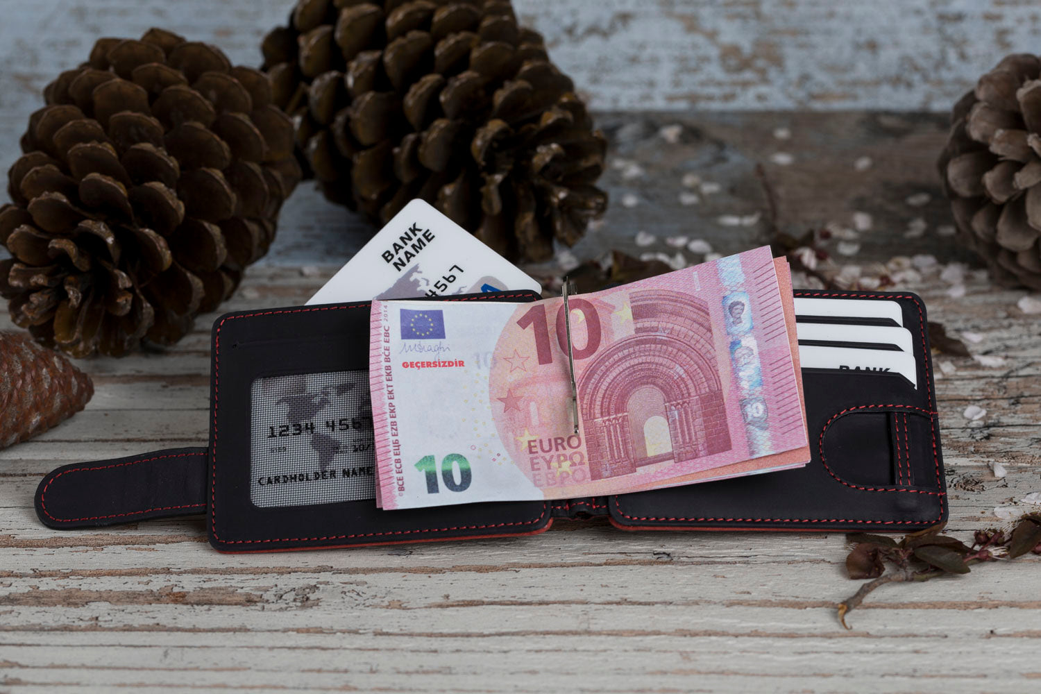 Genuine Full Grain Leather Bifold Wallet for Men - Red Two-Sided Design - Perfect for Everyday Use & Gift Giving