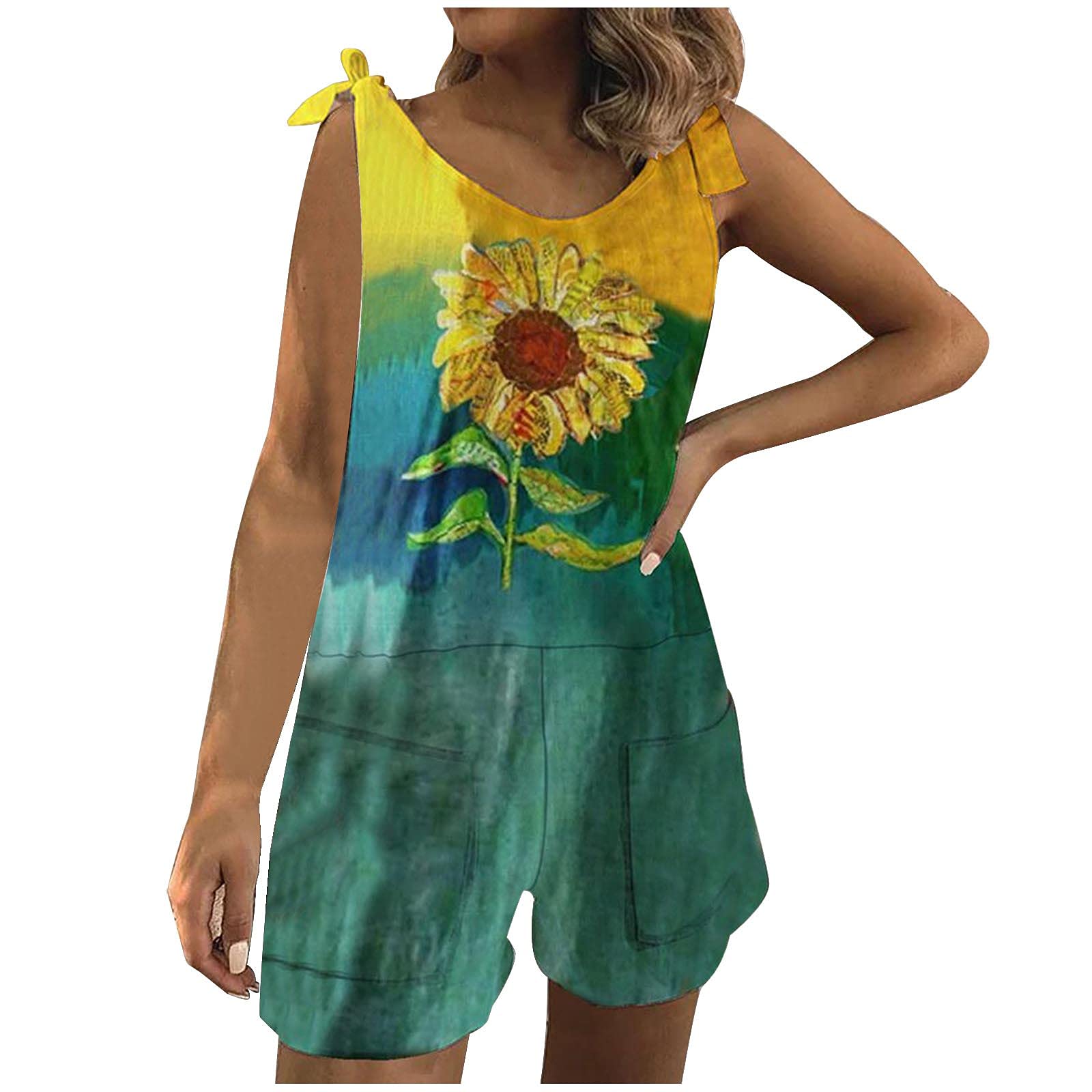 Women's Linen Off-Shoulder Jumpsuit Romper - Printed Beachwear Tank Shorts with Wide Leg Design for Summer Vacation, Pool Party & Casual Outings