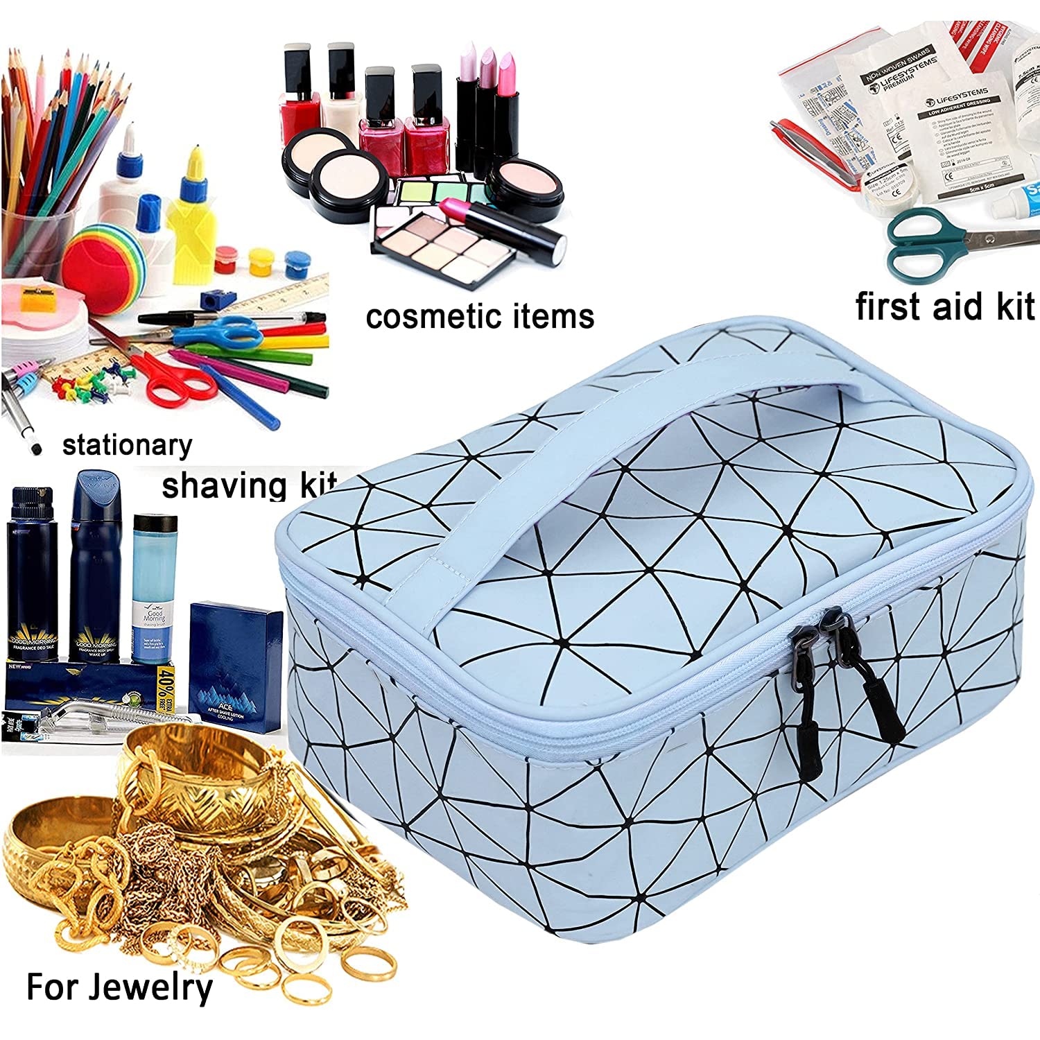 VIBGYOR Multipurpose Cosmetic Travel Pouch for Women & Men - Waterproof Makeup Organizer Bag, Toiletry Bag with Multiple Pockets (Sky Blue) - Perfect for Air Travel, Gym, Camping & Daily Essentials Storage