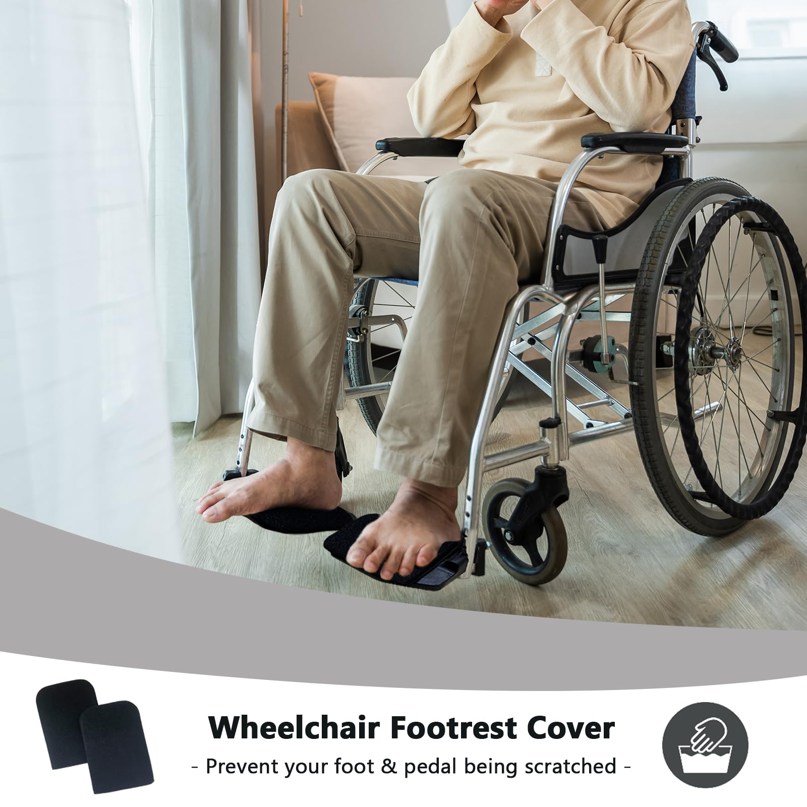 Non-Slip Wheelchair Footrest Covers for Elderly & Disabled - Soft Footplate Protector Pads with Leg Rest Cushion (1 Pair) - Ideal for Wheelchairs, Mobility Scooters & Home Care Use