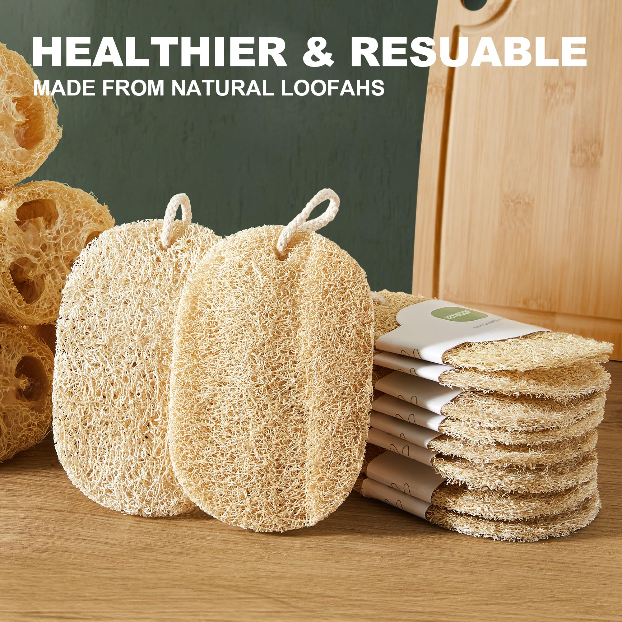 JOYMOOP Natural Loofah Dish Sponges - 12 Pack | Eco-Friendly Kitchen Scrubber for Washing Dishes, Pots & Pans | Perfect for Daily Cleaning & Gentle Scrubbing