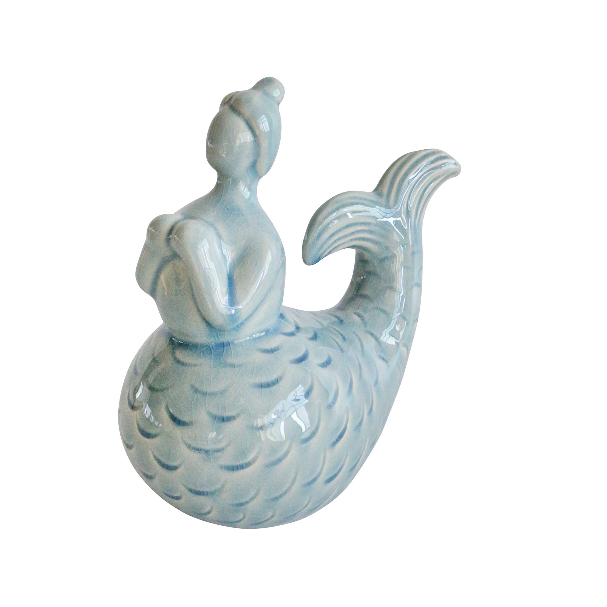 Sagebrook Home 8-Inch Green Ceramic Mermaid Figurine - Handcrafted Decorative Statue for Home Décor, Beach Theme, or Gift Giving