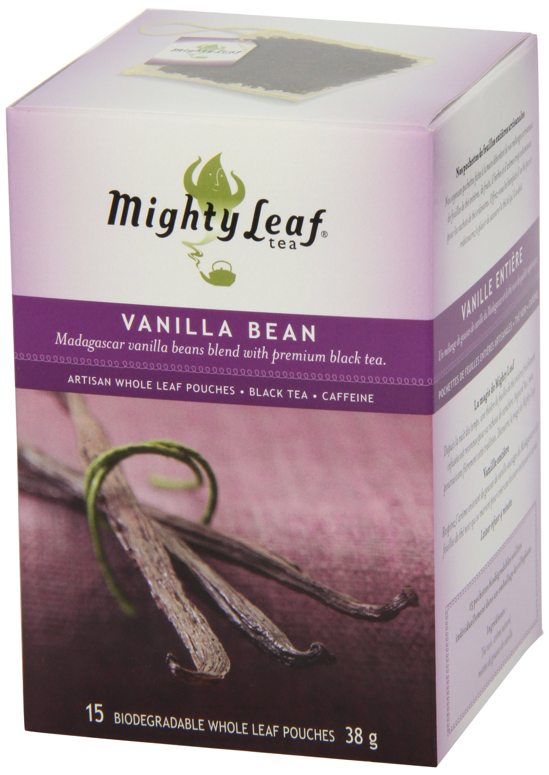 Premium Vanilla Bean Black Tea Bags - Mighty Leaf Whole Leaf Tea, 15 Pyramid Sachets, Caffeinated with Natural Flavors - Perfect for Hot Brewing or Iced Tea at Home, Office & Relaxation