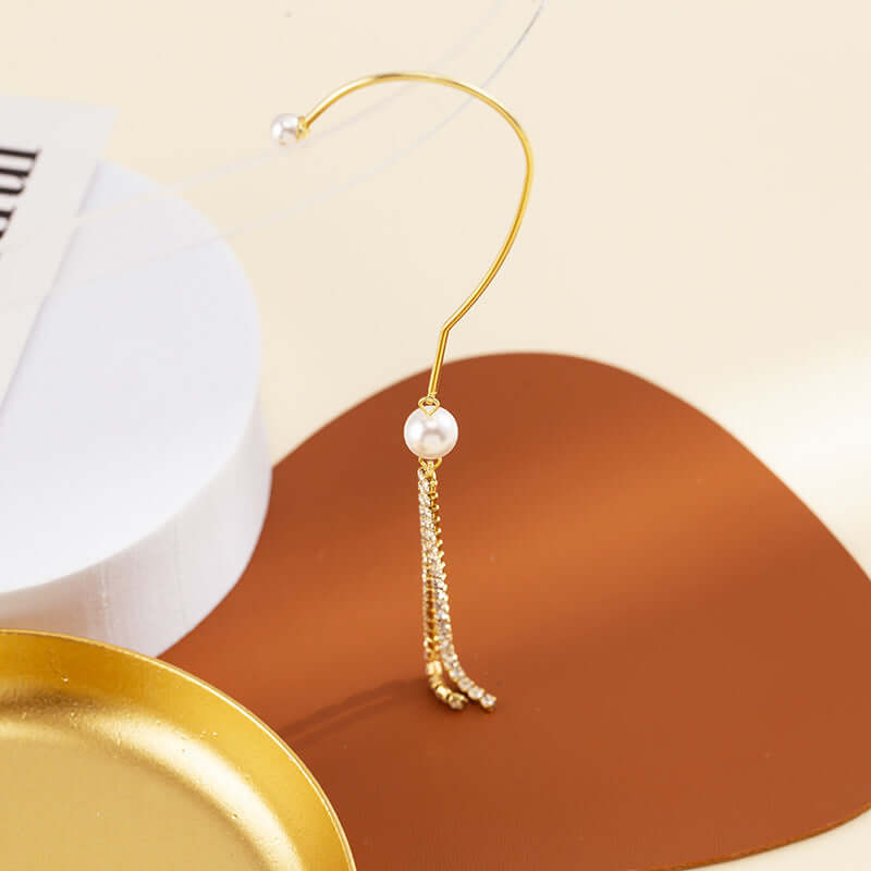 Pearl Tassel Fringe Ear Wrap Climber Crawler Earrings for Women | Boho Chic Dangle Statement Jewelry | Perfect for Parties, Weddings & Special Occasions