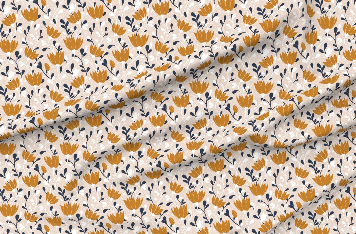 Floral Navy Blue Velvet Upholstery Fabric by Spoonflower - Mid Century Modern Printed Home Decor for Furniture, Curtains & Pillows | Fat Quarter for DIY Sewing Projects & Apparel