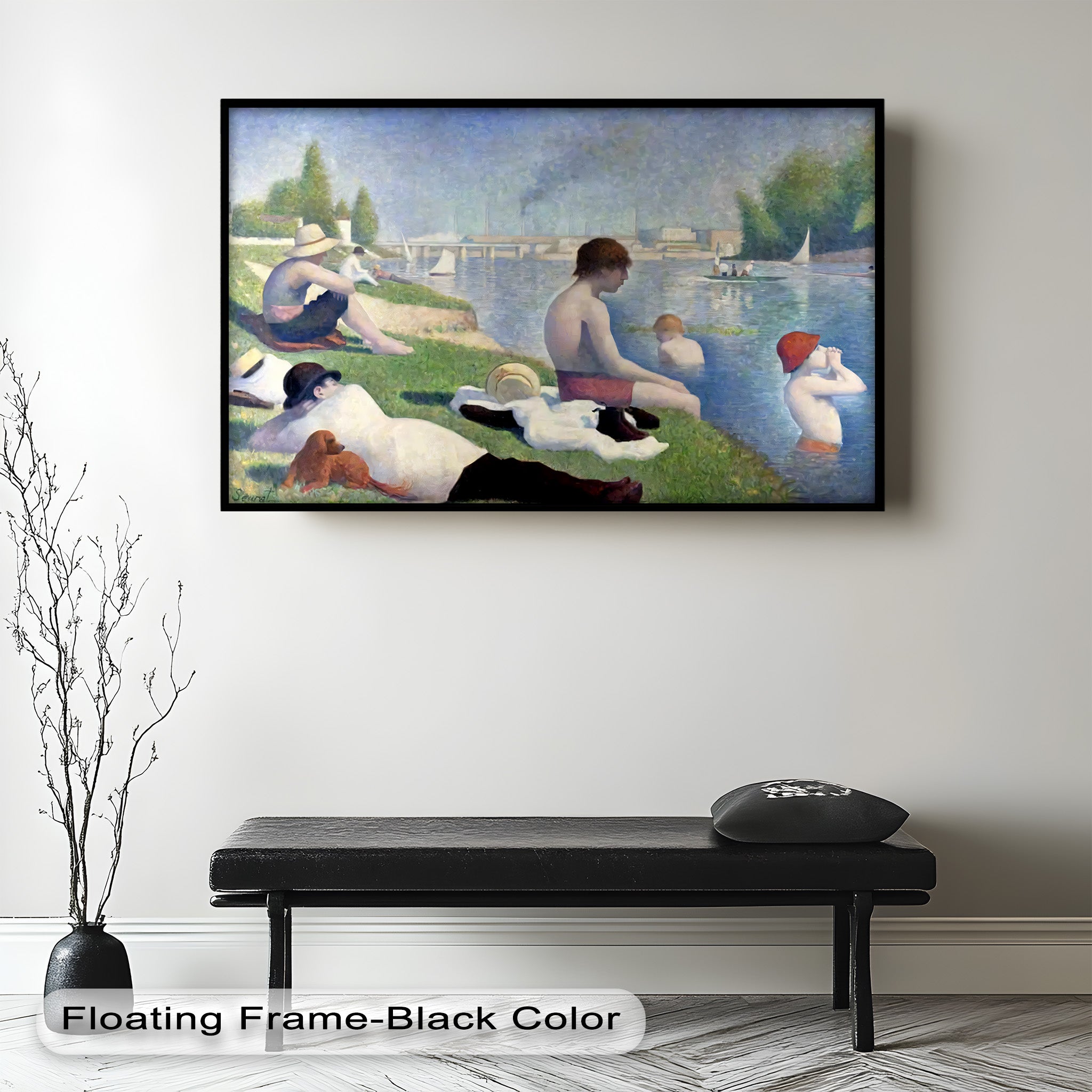 Afternoon Light on the Riverbank - Handmade Pointillism Oil Painting on Canvas - Wall Art for Living Room, Bedroom & Office Decor