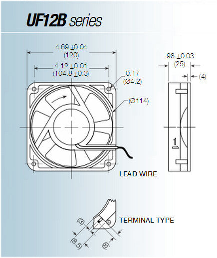 120x120x25mm 230V Low Speed Cooling Fan - Mechatronics UF12B23 BTLR for PC Case, Server Cabinet & Industrial Equipment Cooling