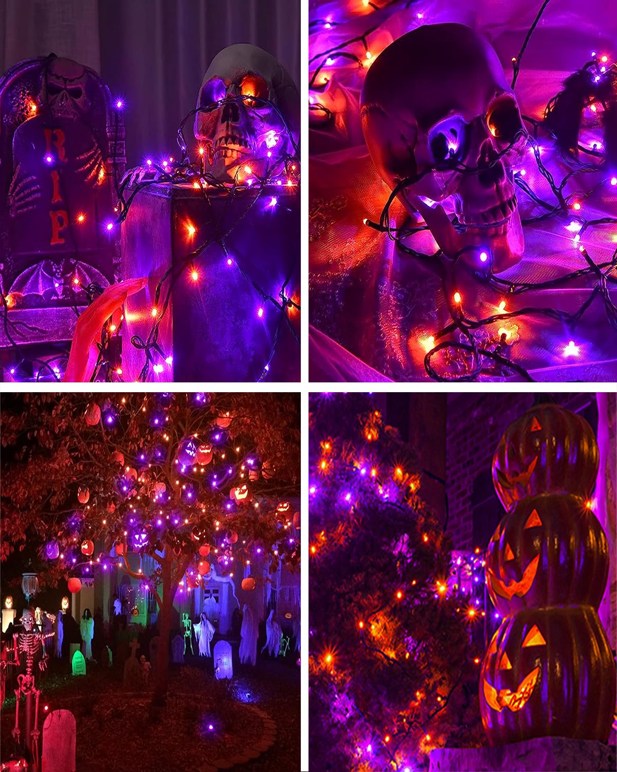 Orange & Purple Solar Halloween Lights - Waterproof Outdoor Decor with 8 Lighting Modes for Party, Patio, Garden, Tree & Yard - Perfect for Spooky Halloween Nights & Outdoor Gatherings