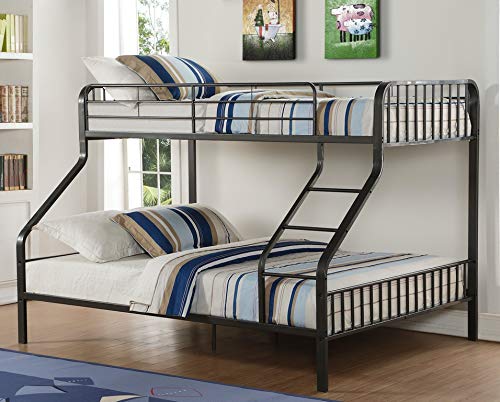 Twin XL Over Queen Metal Bunk Bed with Ladder - Space Saving Bunk Bed for Kids, Teens & Adults in Gunmetal - Perfect for Dorms, Guest Rooms & Small Spaces