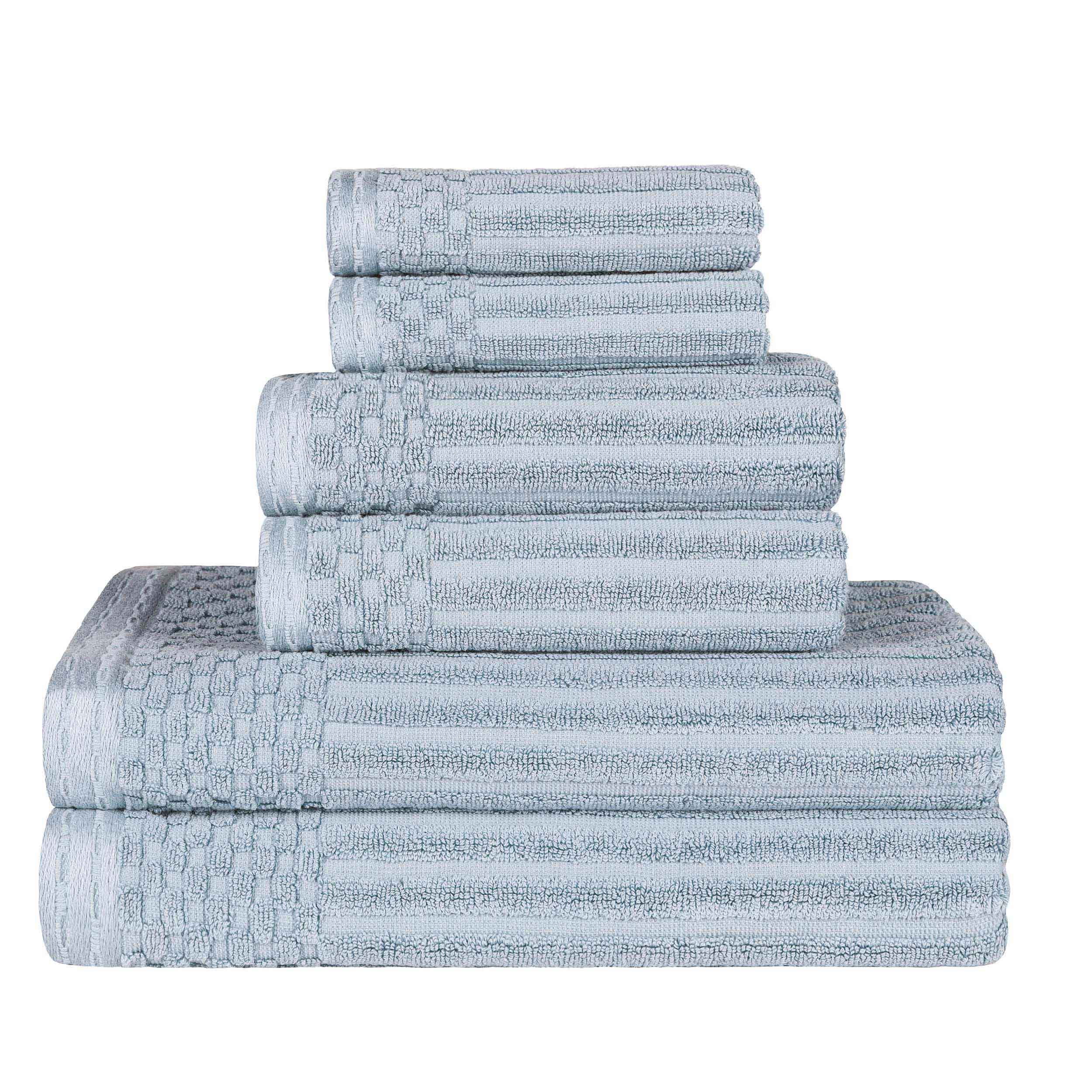 Premium 6-Piece Cotton Ribbed Textured Towel Set - Medium Weight, Soft & Absorbent Bath Towels for Spa, Gym, and Everyday Use
