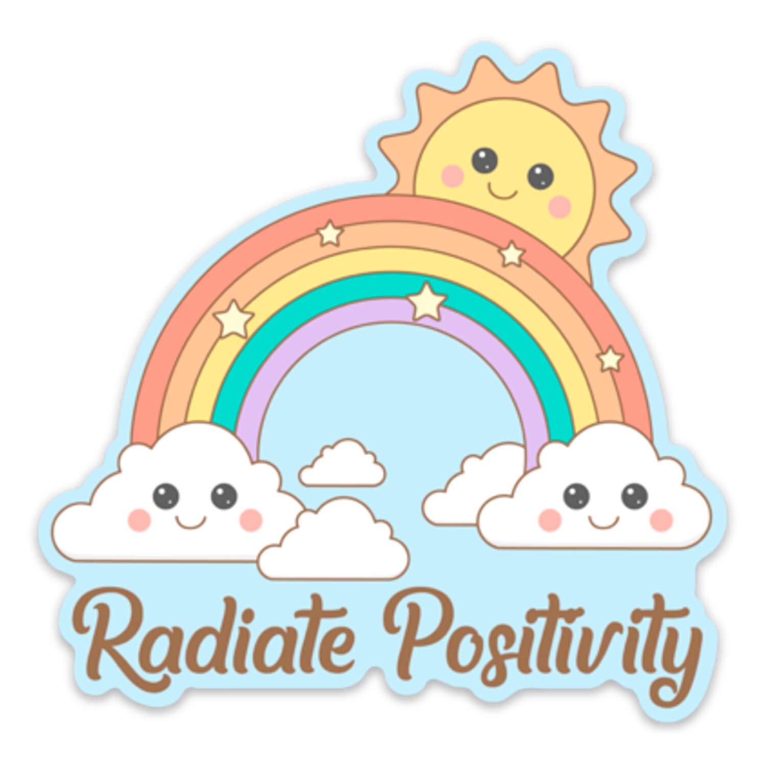 Cute Rainbow Vinyl Stickers 4x4 Inch - Inspirational Waterproof Decals for Water Bottles, Laptops, Skateboards, Cars & Phones - Positive Vibes Sticker Pack for DIY Crafts, School Supplies & Gift Decorations