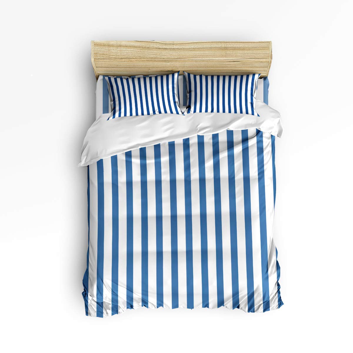 USOPHIA Twin Size 4-Piece Bed Sheet Set - Blue & White Striped 3D Floral Duvet Cover - Soft Breathable Bedding for Kids, Teens & Guest Rooms (Perfect for Dorm, Apartment & Home Decor)