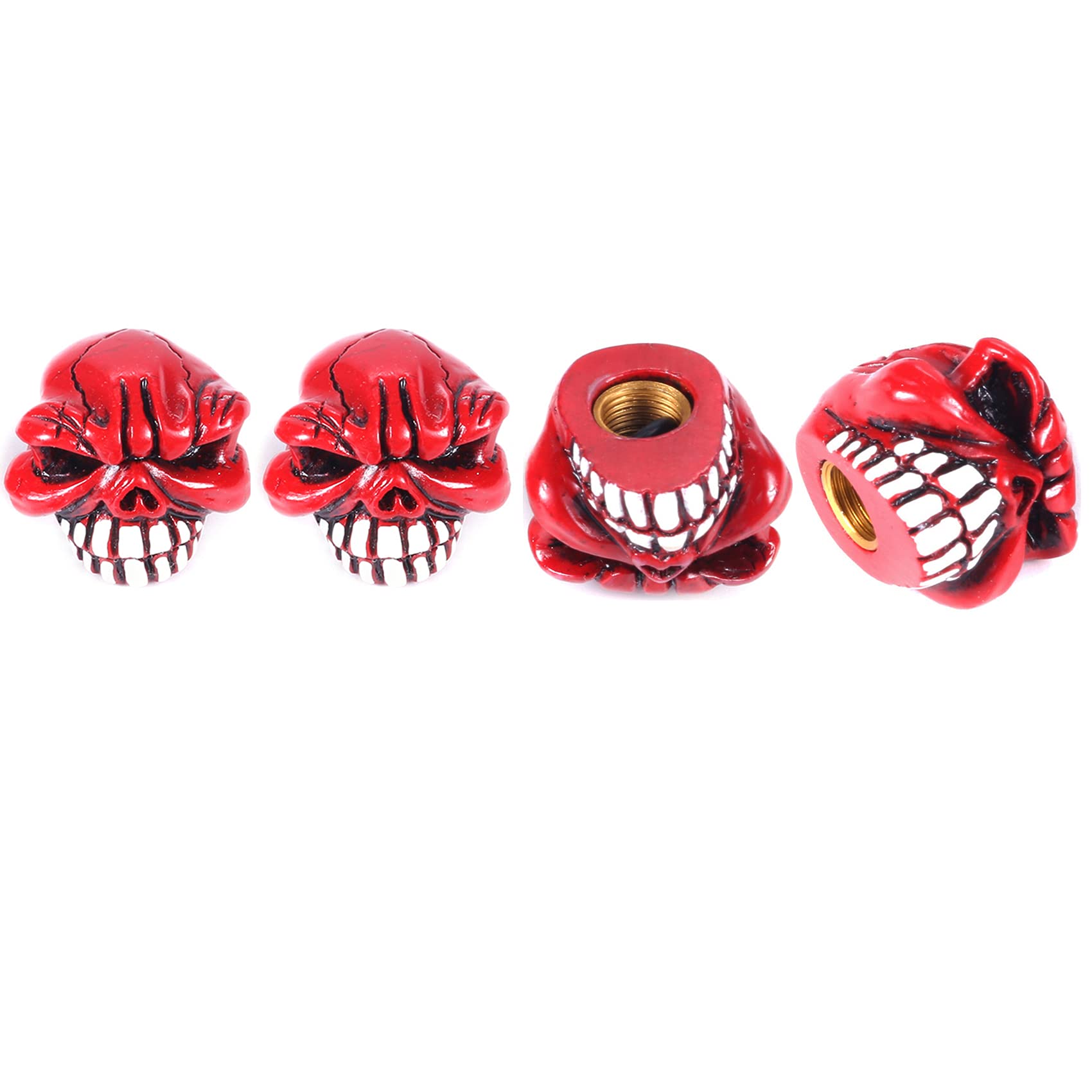 Fun Skull Valve Caps for Cars, Trucks & Bikes - Red Tire Accessories for Halloween & Car Shows