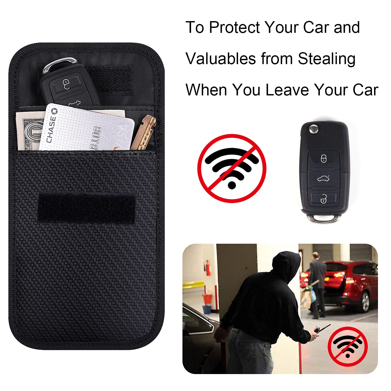 Wisdompro Faraday Pouch for Car Keys (2 Pack) - RFID Signal Blocking Bag, Anti-Theft Keyless Entry Protector - PU Leather Black | Prevent Car Hacking & Protect Key Fobs at Home, Travel or Parking