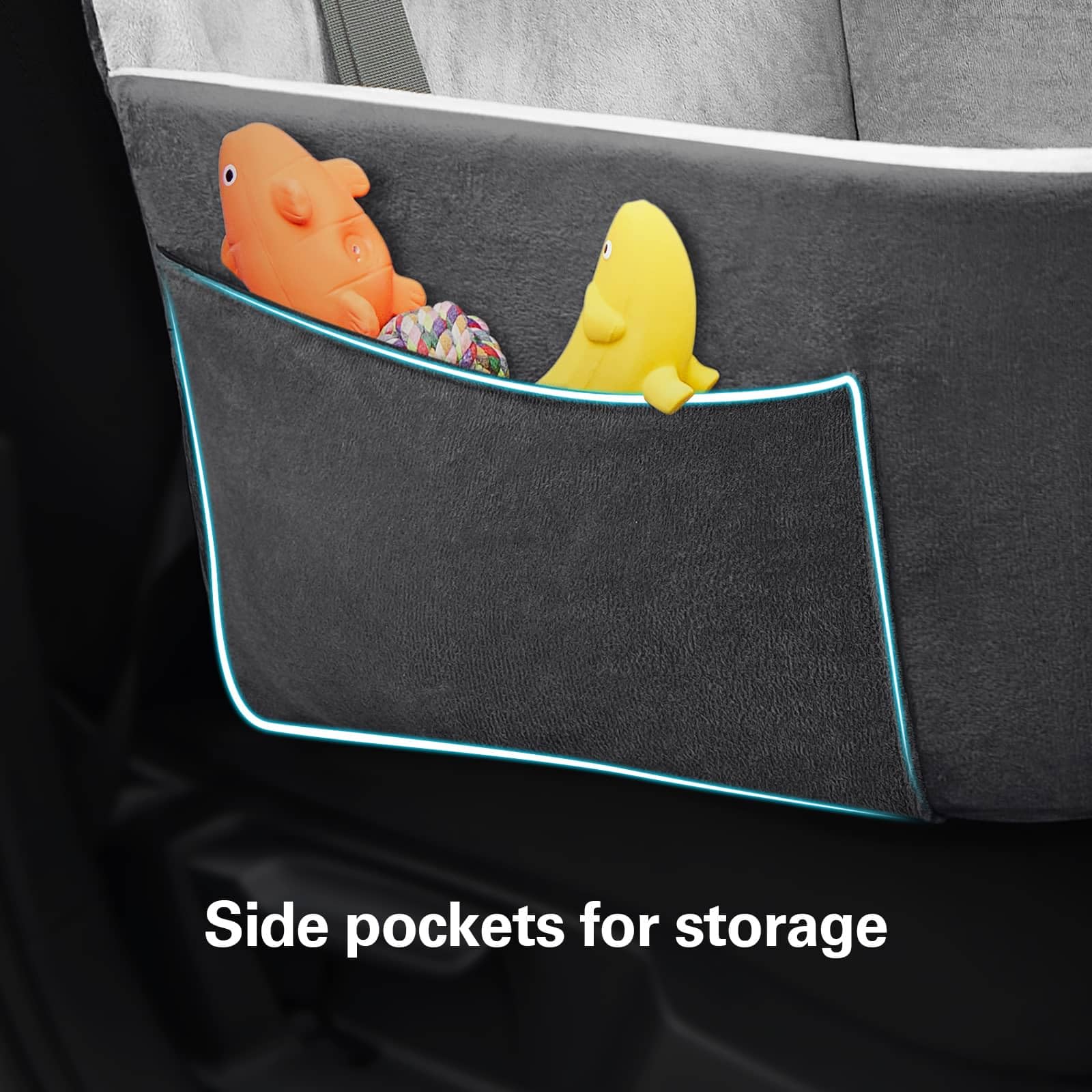 ONE PIX Dog Car Seat for Small Dogs & Cats - Portable Pet Booster Seat with Storage Pockets & Safety Belt - Medium Travel Carrier Bed for Pets Up to 30lbs (Grey) - Perfect for Road Trips, Vet Visits & Daily Commutes