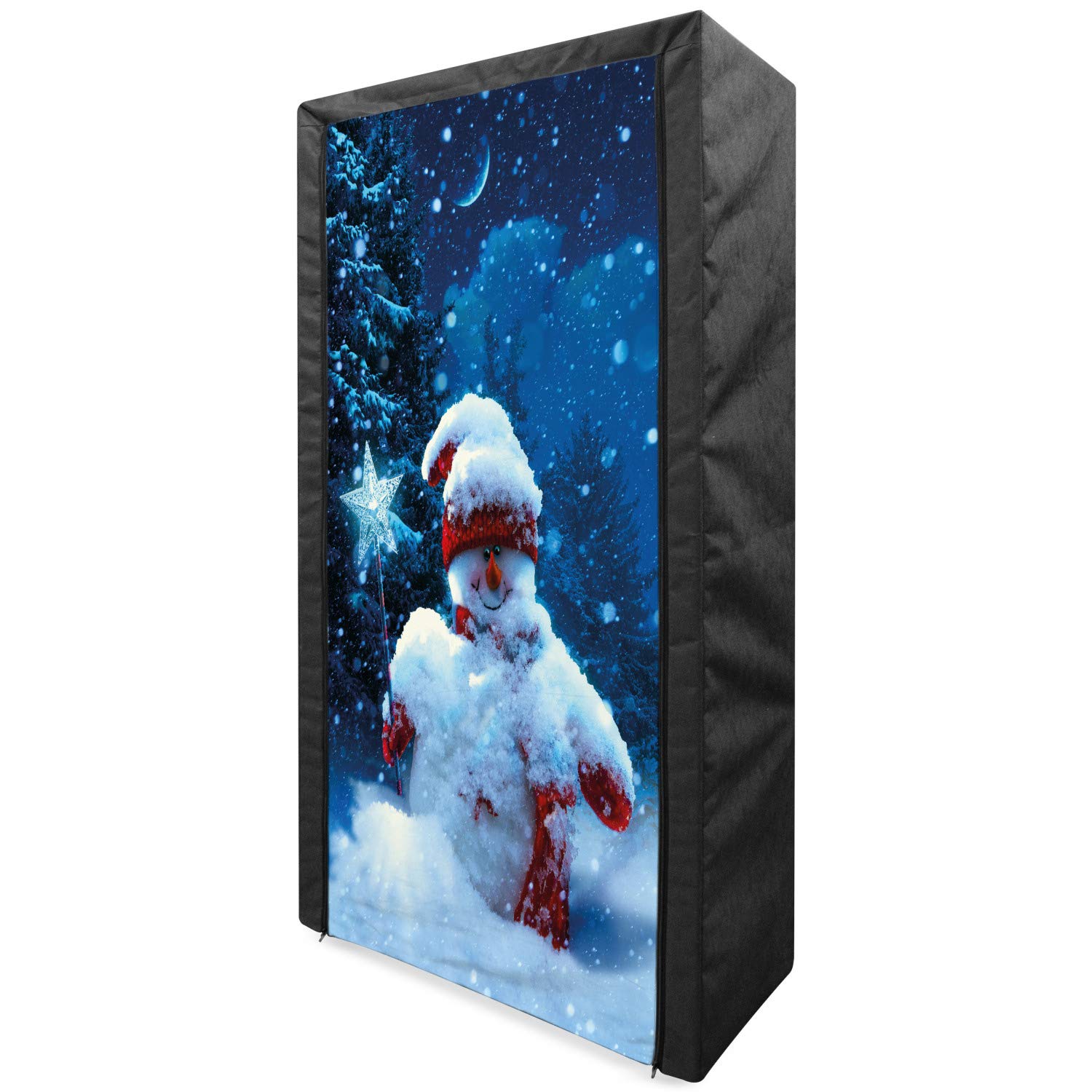 Ambesonne Christmas Portable Fabric Wardrobe - Snowman with Magic Wand & Snowy Fir Branches Design - 33.5