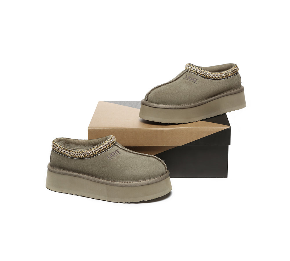 Australian Shepherd UGG Slippers - Genuine Sheepskin Wool Ankle Boots with Platform Sole - Cozy Winter House Shoes for Women & Men - Perfect for Indoor Lounging and Cold Weather Comfort