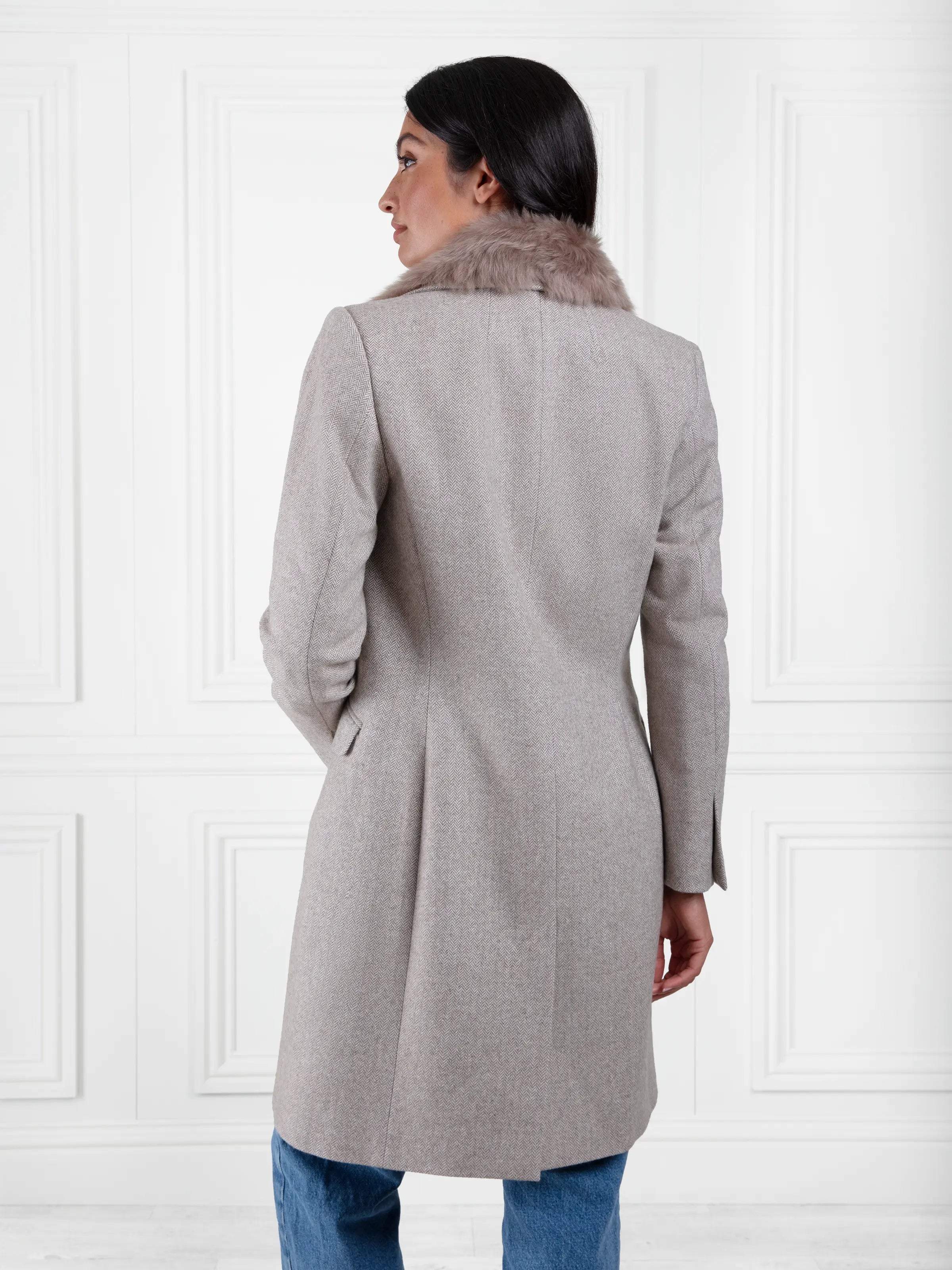 Harriet Taupe Herringbone Coat - Classic Women's Wool Blazer for Office & Business Attire | Perfect for Work, Meetings & Formal Events