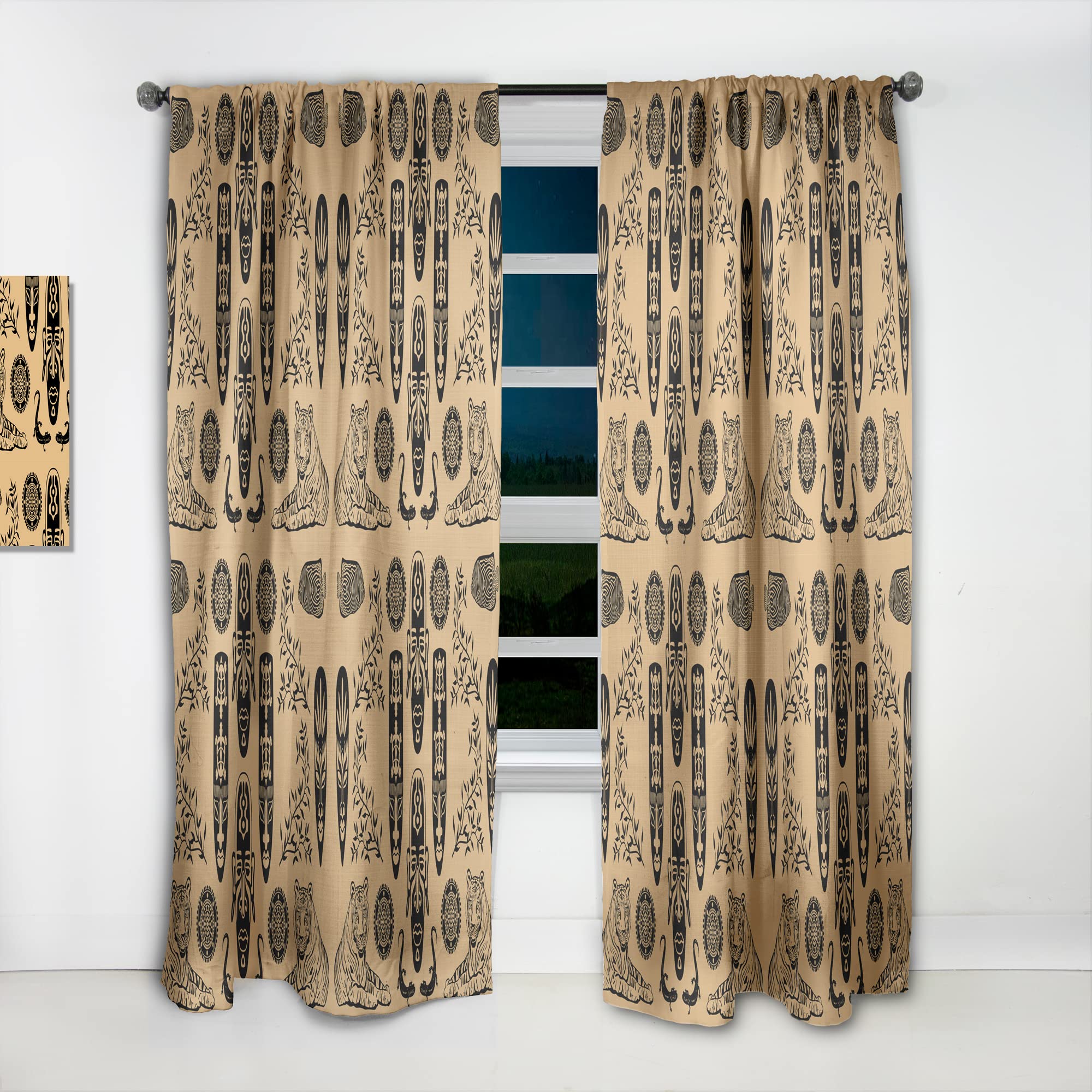 DesignQ Ethnic Decorative Mask Thermal Insulated Curtain Panel - 52x108 Inches - Blackout Drapes for Bedroom & Living Room - Perfect for Home Decor, Privacy & Temperature Control