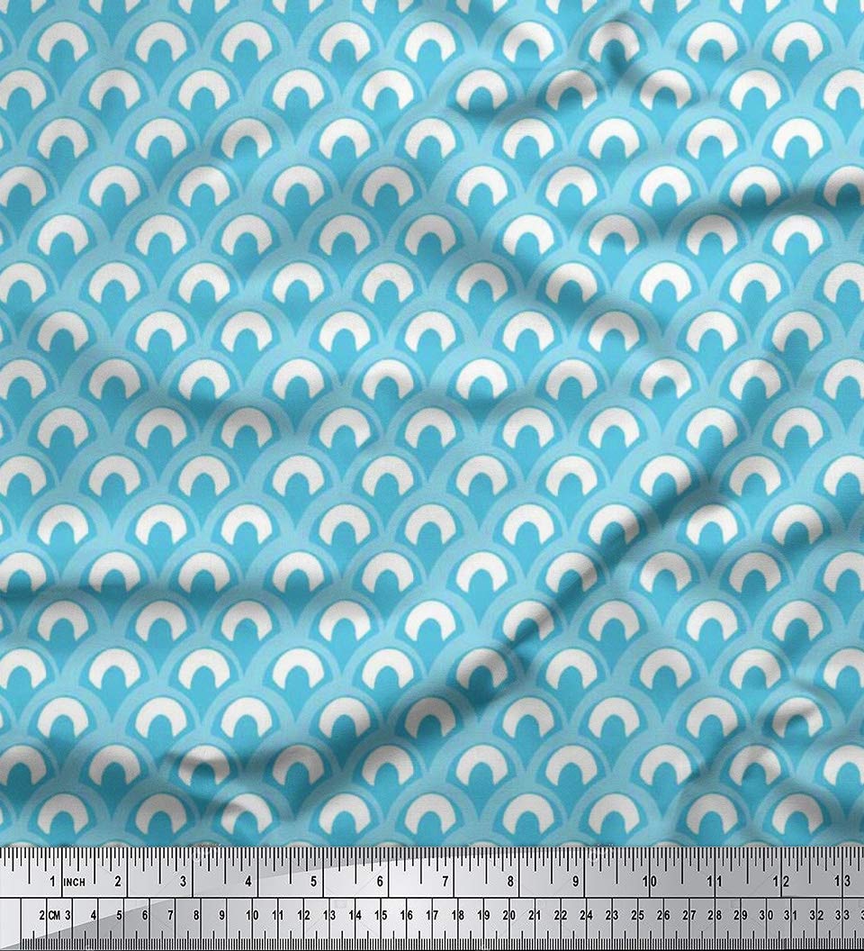 Soimoi Moss Georgette Blue Fabric by The Yard - 44 Inch Wide Moroccan Damask Print Fabric - Exotic Vibrant Patterns for Dresses, Scarves, Curtains & Home Decor