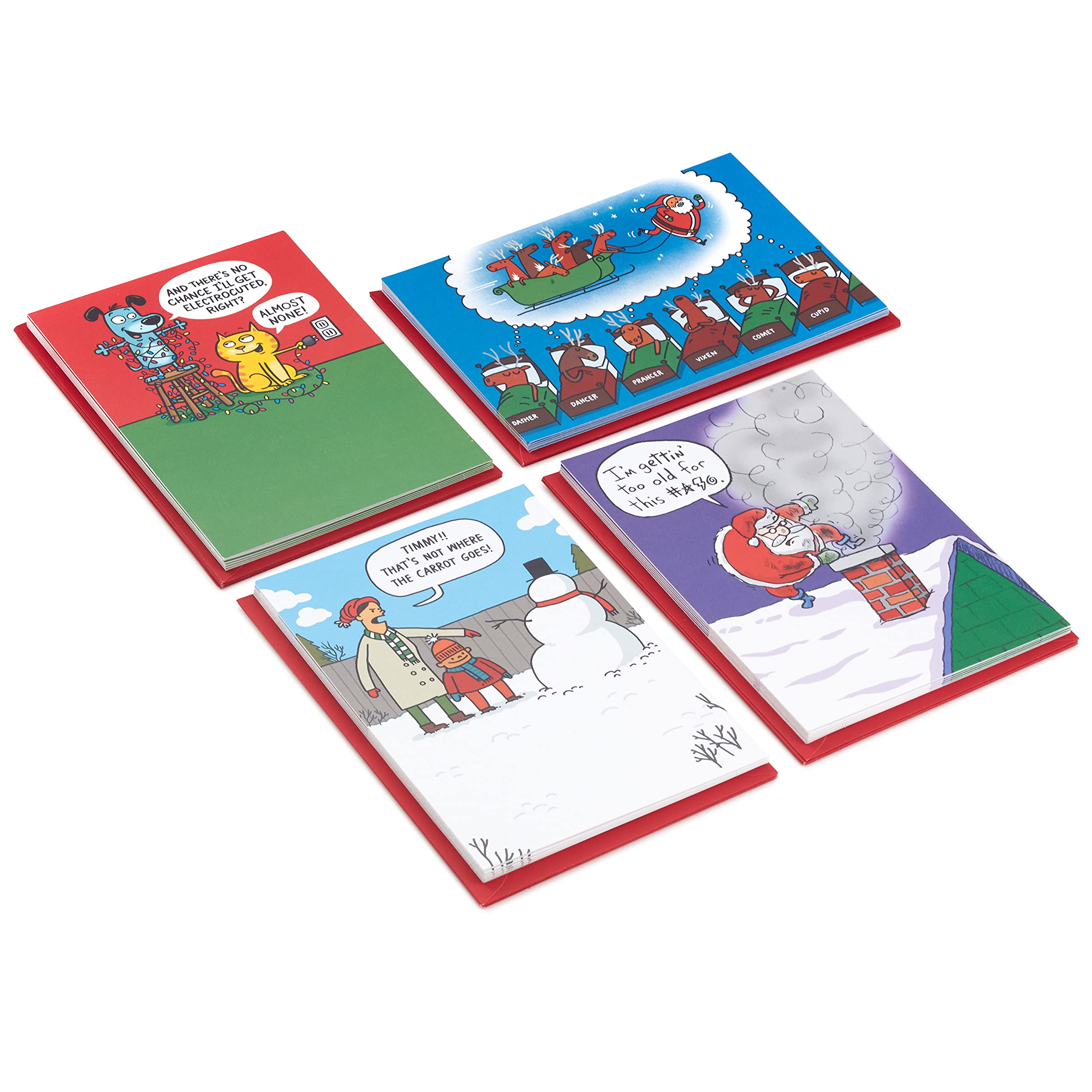 Hallmark Shoebox Funny Christmas Card Set - 24 Festive Cartoon Greeting Cards with Envelopes (4 Assorted Designs) for Holiday Parties, Office Exchanges & Family Gatherings