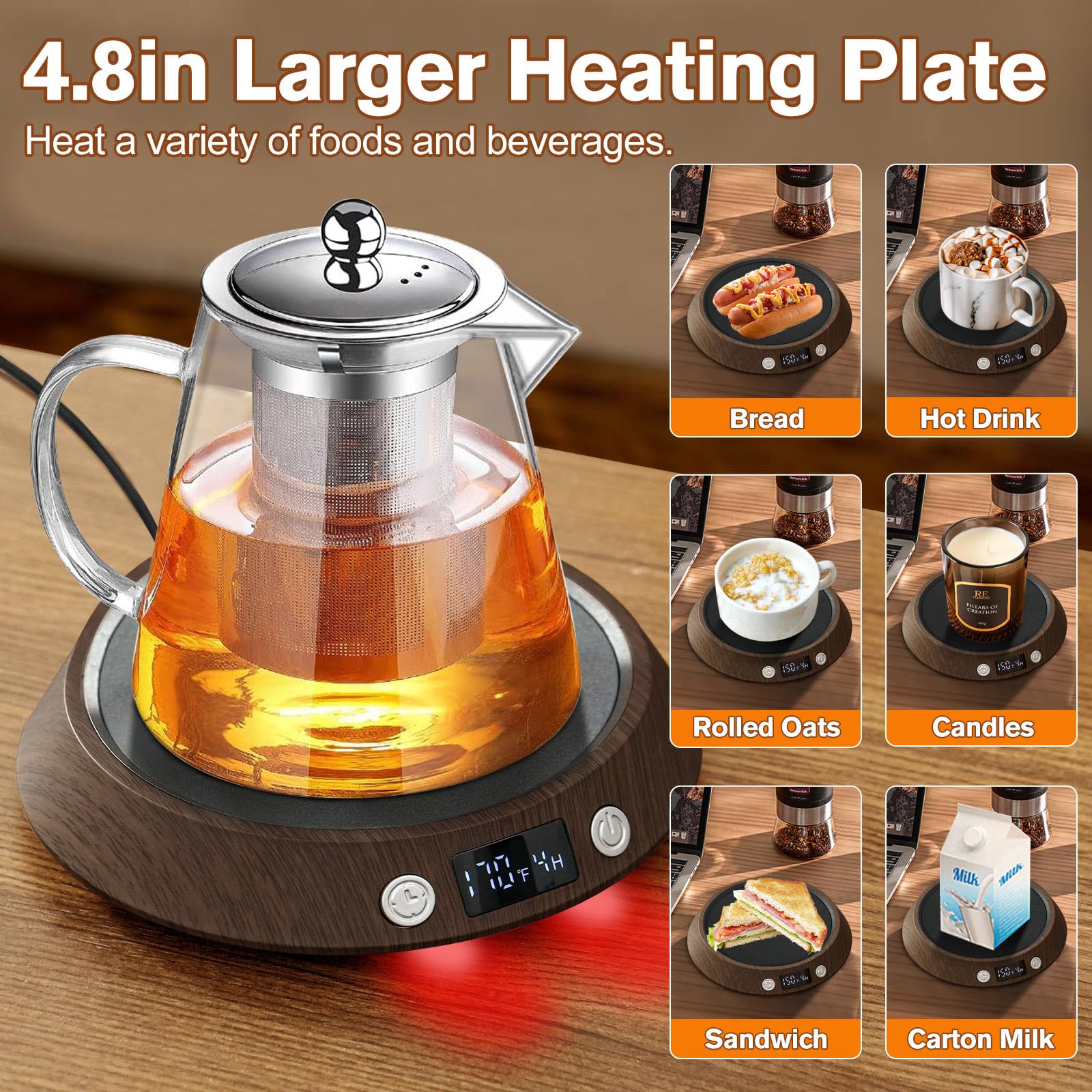 Smart Electric Coffee Warmer for Desk - 55W USB Cup Warmer with 3 Temperature Settings & 2-9 Hour Timer, LED Indicator Lights - Perfect for Home, Office & Dorm Use | Keep Coffee, Tea & Beverages Warm All Day