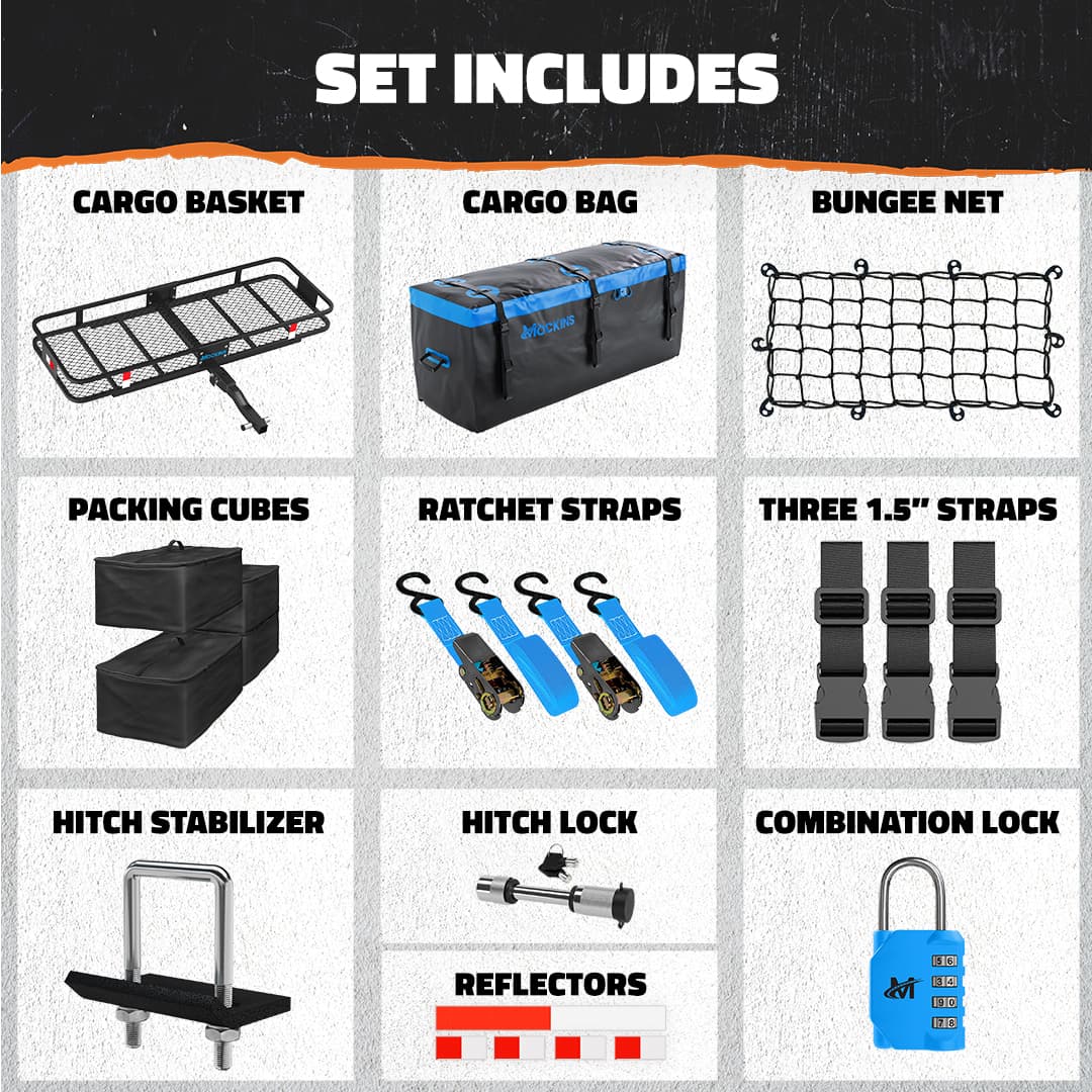 60x20x6 Heavy Duty Hitch Mount Cargo Carrier with 16 Cu Ft Waterproof Storage Bag & Packing Cubes - Perfect for Road Trips, Camping, and Outdoor Adventures
