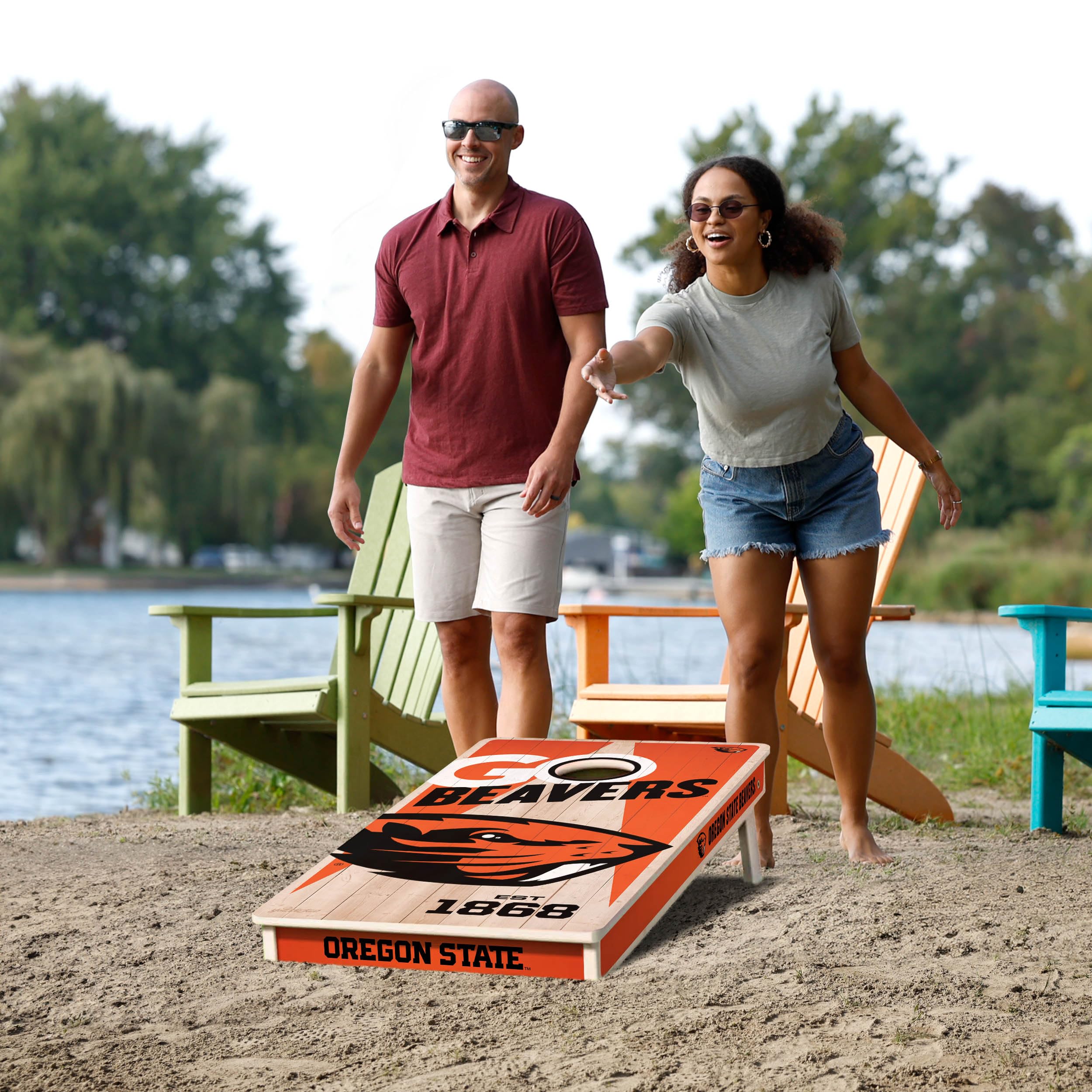 YouTheFan NCAA 2' x 4' Professional Wood Cornhole Game Set with Logo Bags - Outdoor Lawn Games for Backyard, Tailgating, and College Football Parties