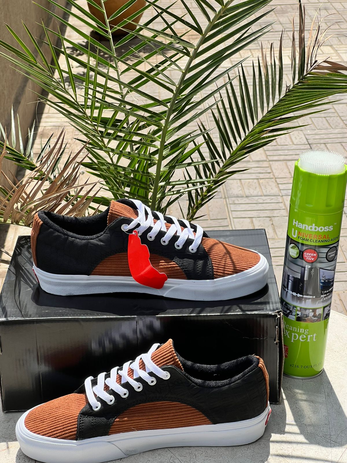 Vans Two Tone Ribbed Black & Burnt Orange Sneakers - Classic Skate Shoes for Men & Women - Perfect for Streetwear, Casual Outfits & Skateboarding