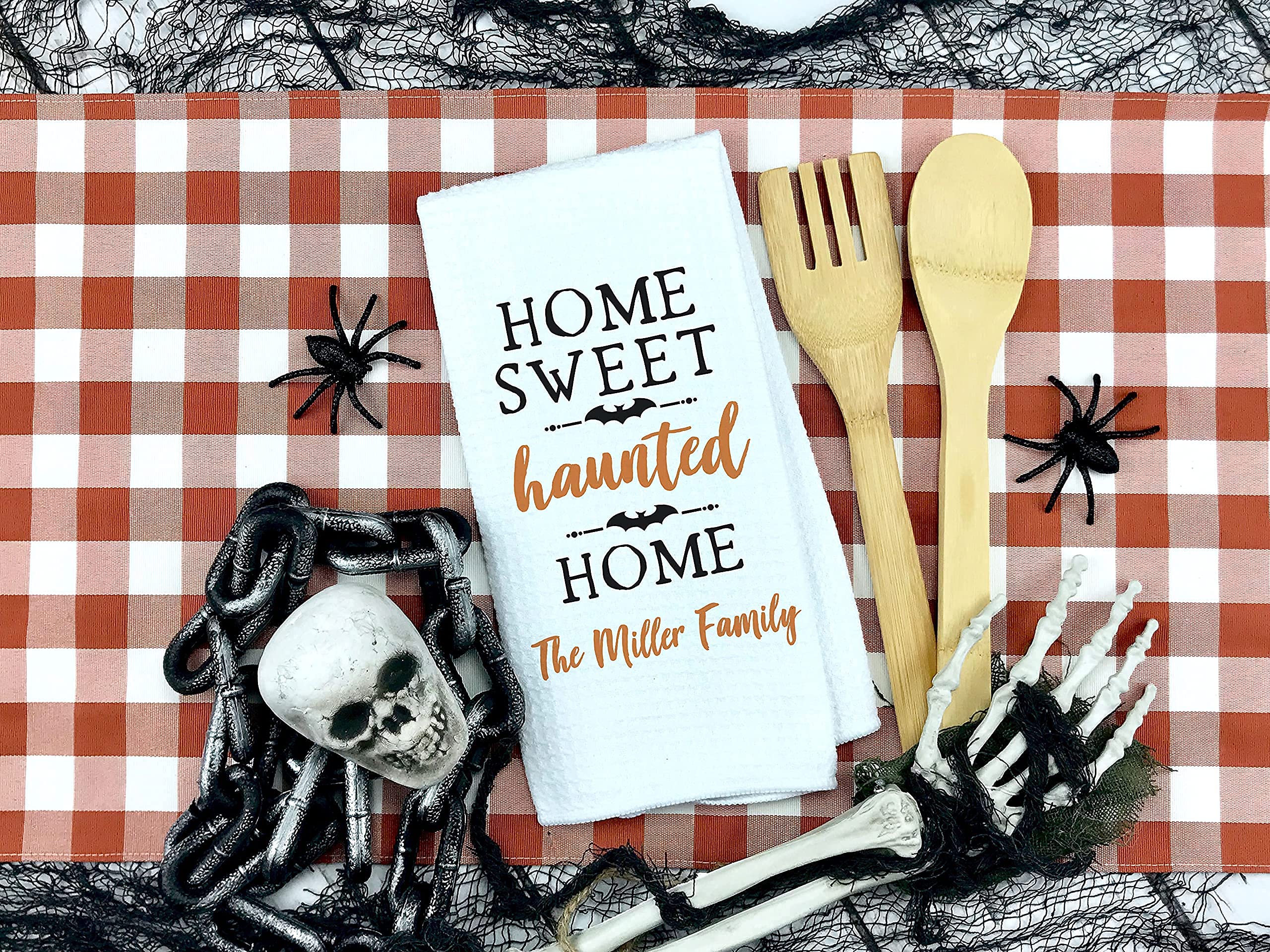 Spooky Halloween Kitchen Towel - Custom Waffle Weave Dish Towel for Haunted House Decor | Personalized Halloween Accessories & Kitchen Decor | Perfect for Halloween Parties, Haunted House Themed Kitchens, and Spooky Home Decor