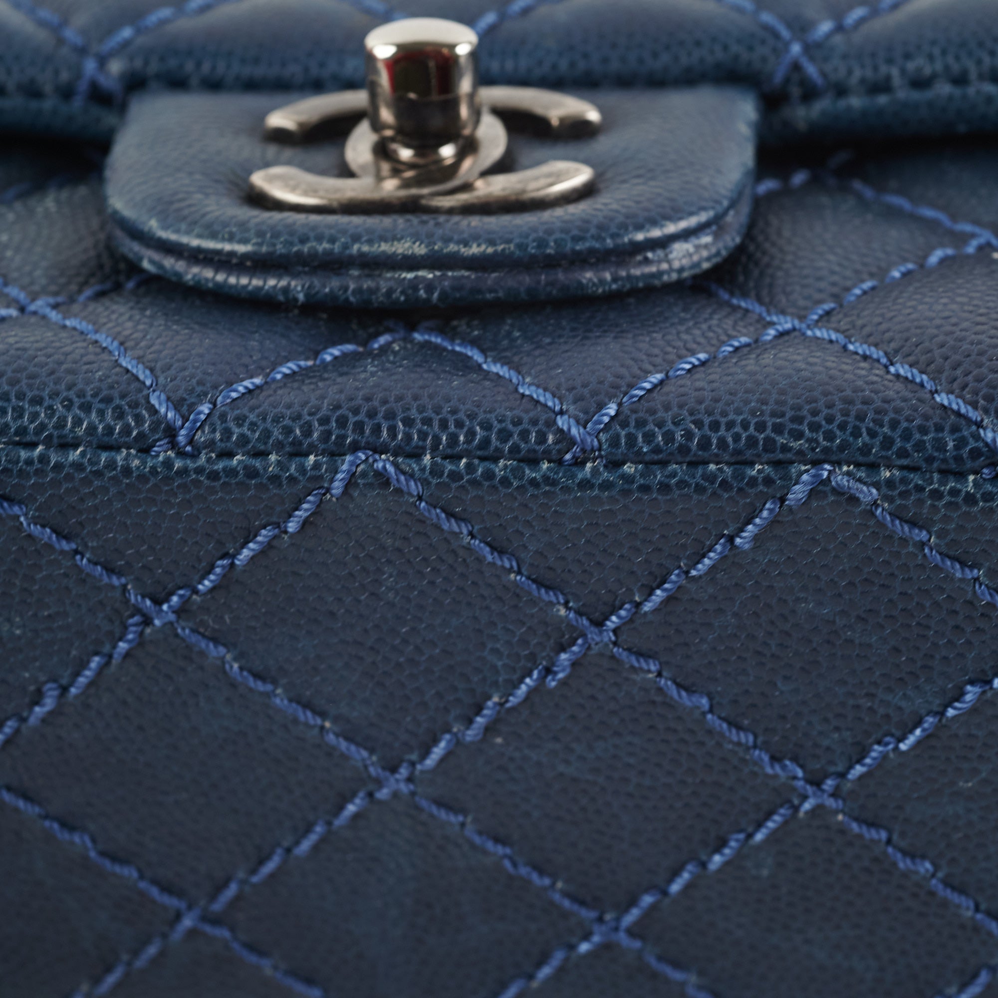 Chanel Mini Rectangular Flap Bag in Blue Caviar Leather - Perfect for Evening Out & Special Occasions