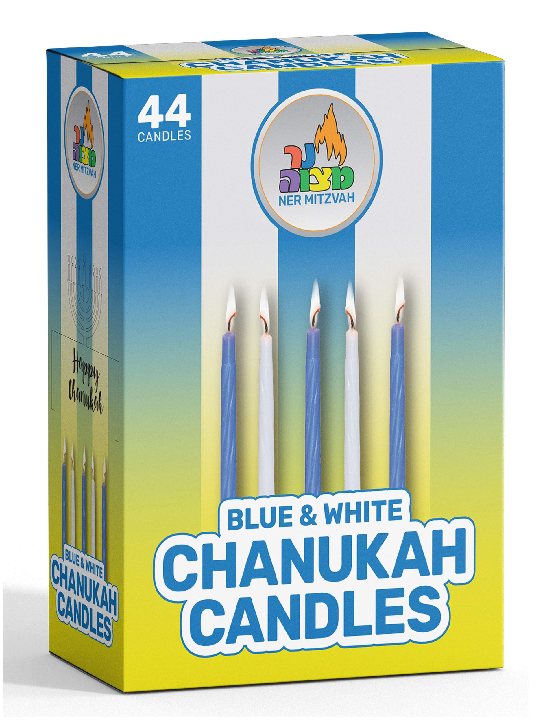 Premium Blue & White Hanukkah Candles - 44-Piece Set for All 8 Nights (Pack of 2) - High-Quality Beeswax Chanukah Candles for Menorah Lighting & Jewish Holiday Decorations