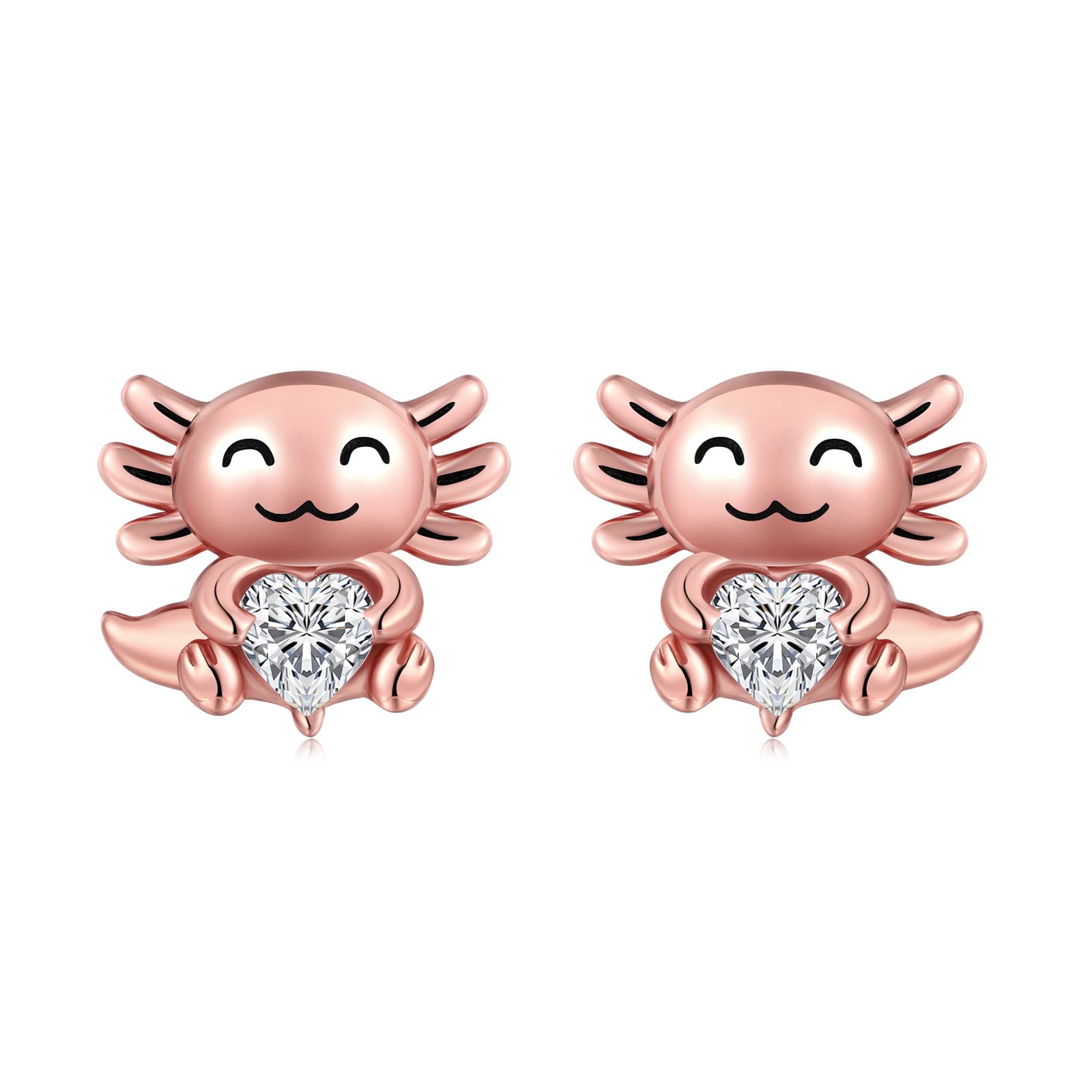 925 Sterling Silver Axolotl Stud Earrings for Women - 1-12 Month Birthstone Jewelry | Cute Animal Ear Studs for Birthday Gifts, Anniversary & Everyday Wear