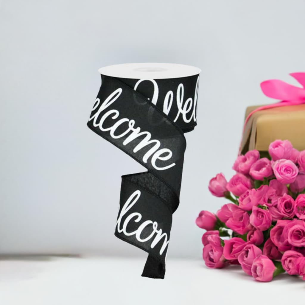 Welcome Canvas Wired Edge Ribbon - 2.5