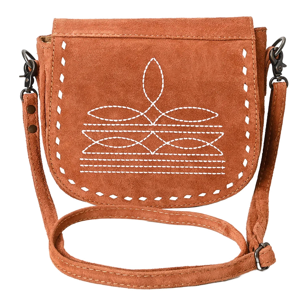 American Darling Chocolate Roughout Boot Stitch Leather Crossbody Bag - Stylish & Durable Leather Purse for Women, Perfect for Daily Use, Shopping & Travel Accessories