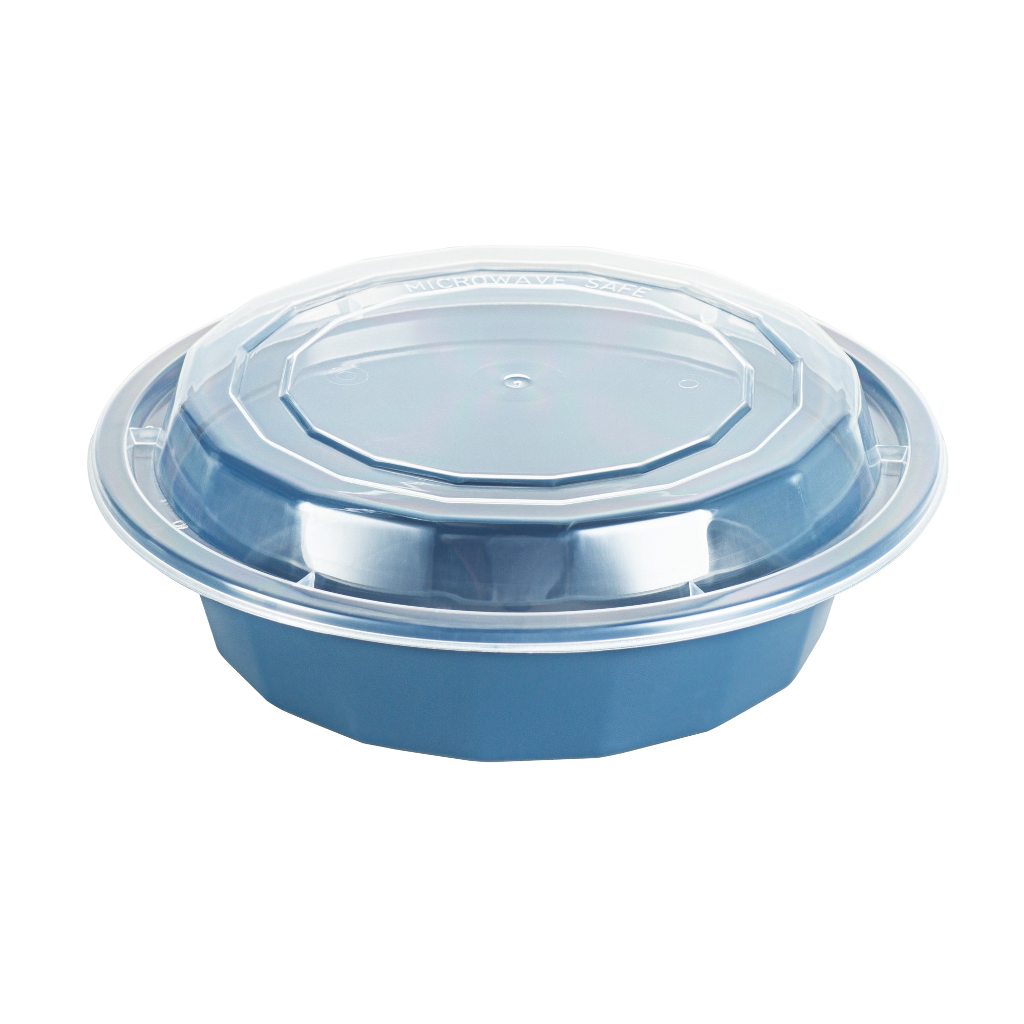 16 oz Round Midnight Blue Plastic Food Storage Containers with Clear Lids - Microwave Safe Takeout Boxes (6.25