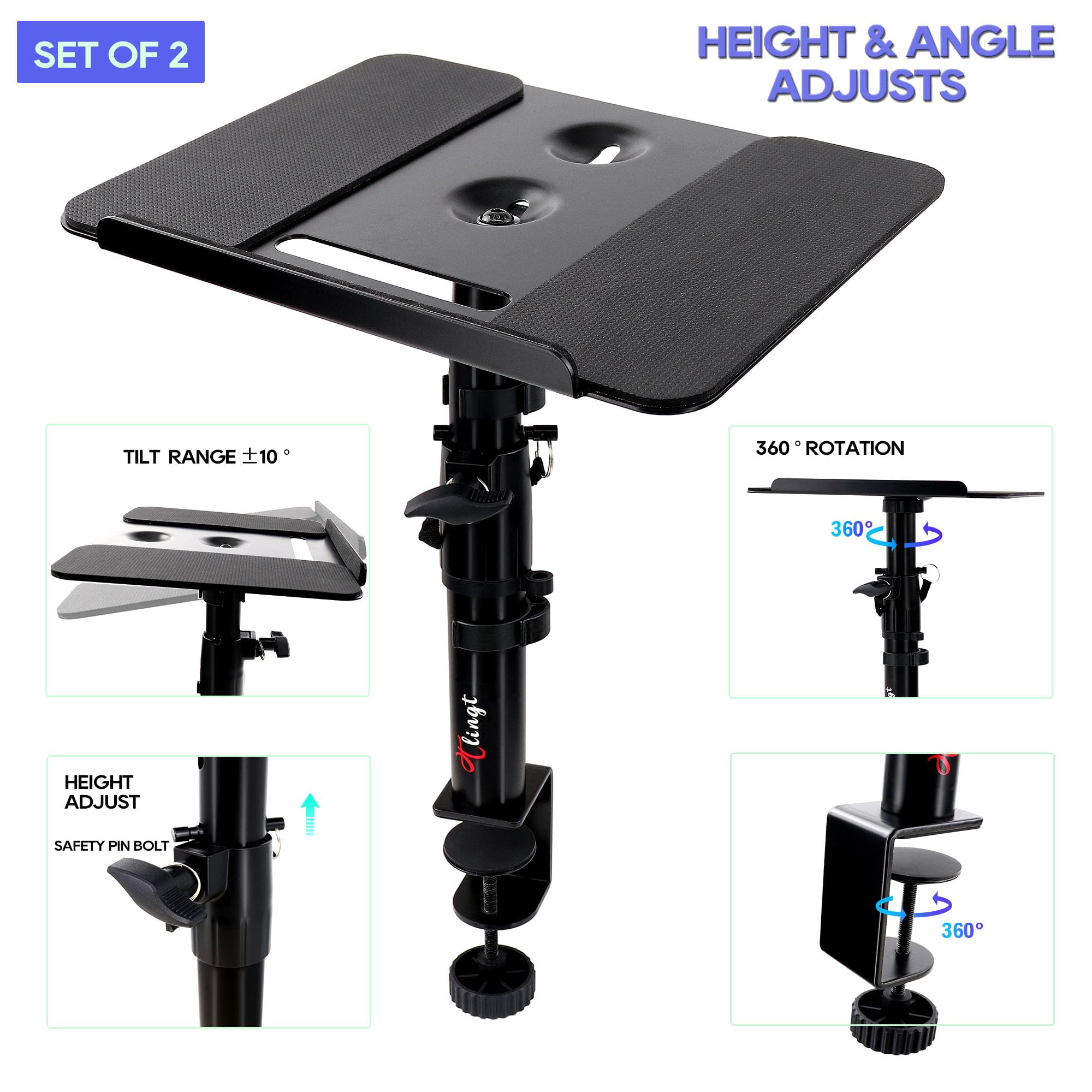 Premium Studio Monitor Stands - Heavy Duty Metal Tray for Speakers & Laptops (2-Pack, Black) - Perfect for Home Studios & Gaming Setups