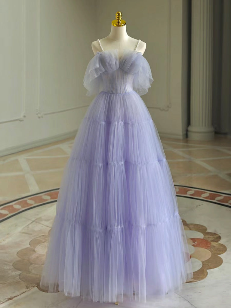 Elegant A-Line Tulle Purple Long Prom Dress for Women | Formal Evening Gown | Perfect for Graduation, Homecoming & Special Occasions