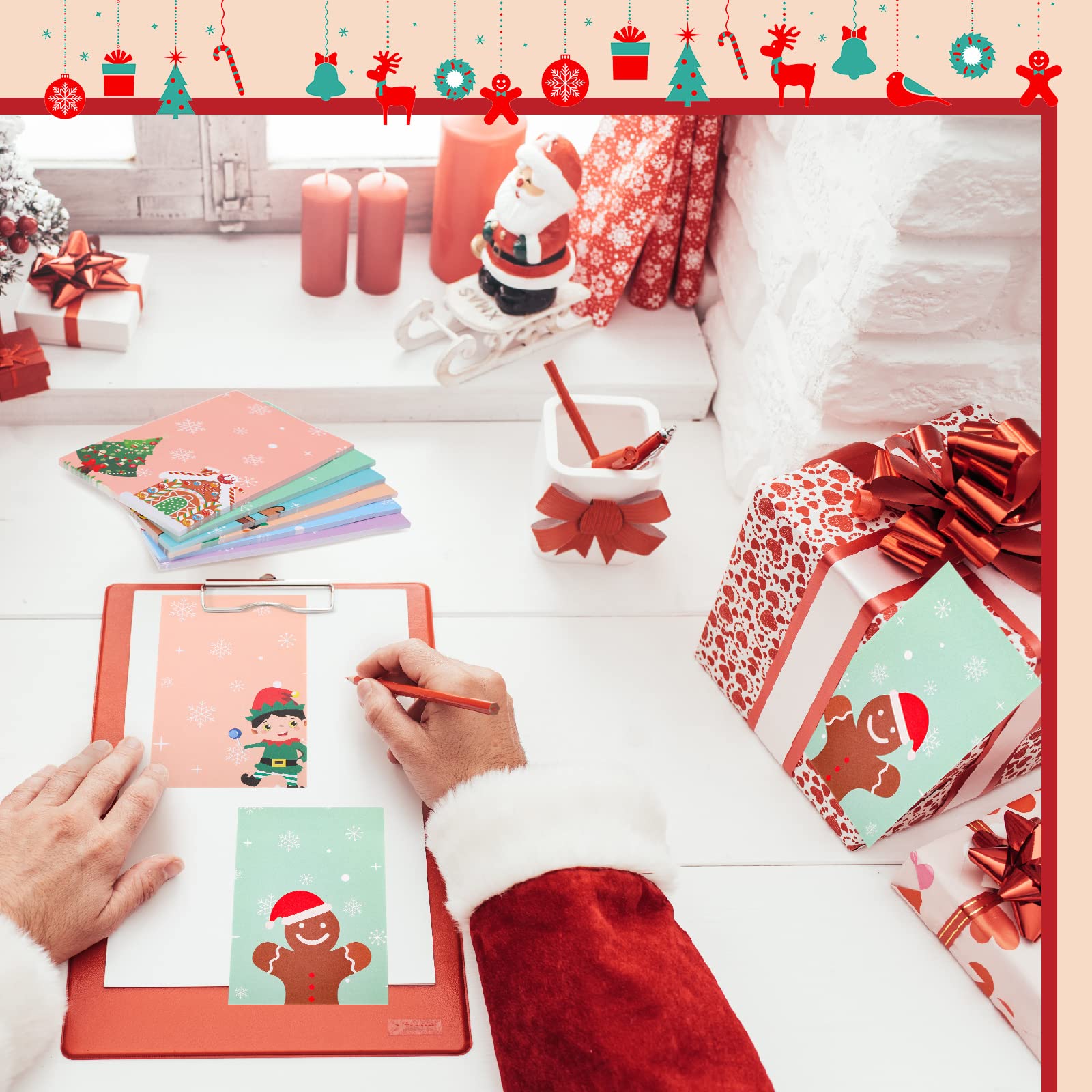 Clabby 12 Pcs Christmas Notepads Set - Snowman Themed Self-Adhesive Memo Pads with 6 Festive Patterns for Holiday Notes, Reminders & Lists | Perfect for Home, School, Office & Winter Gift Giving