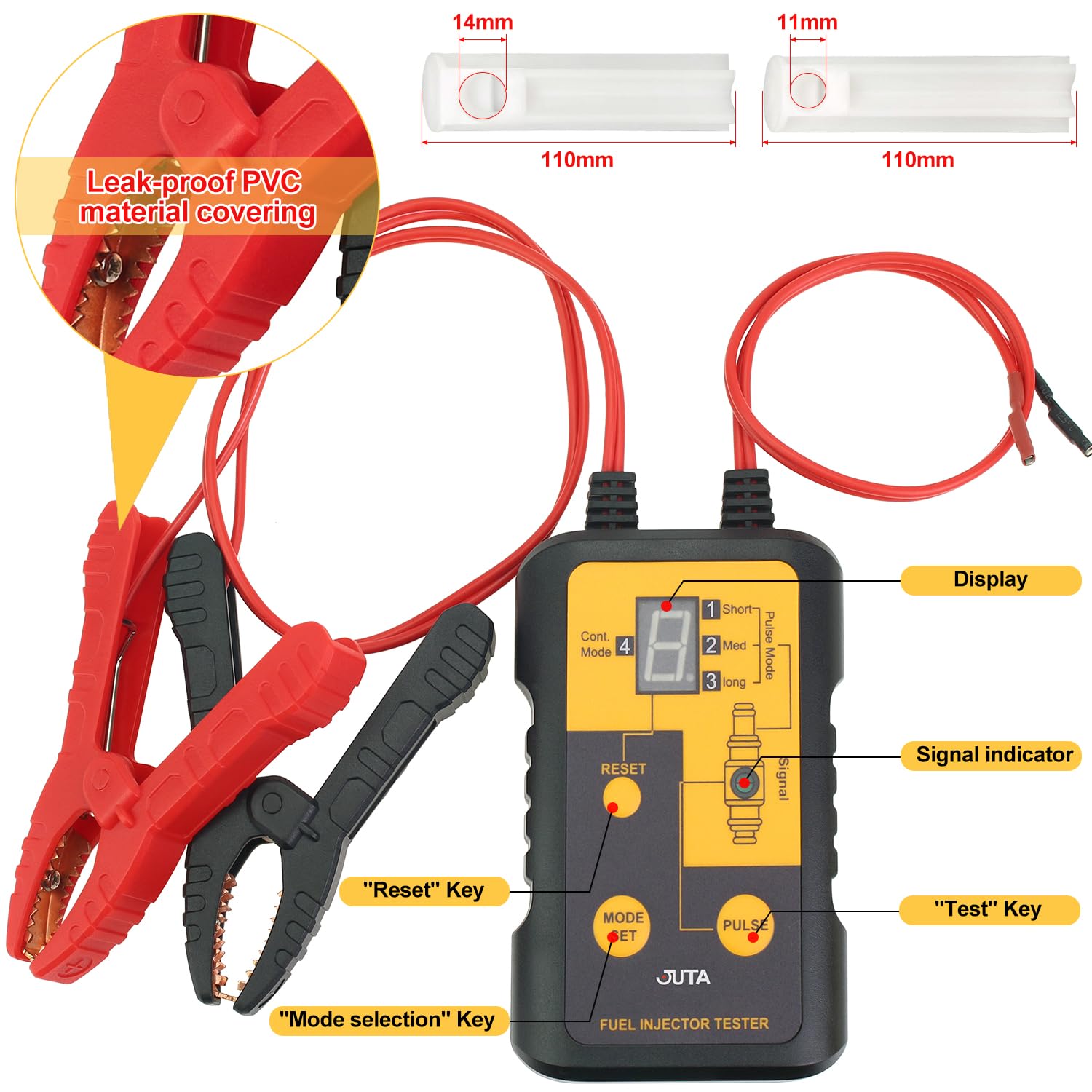 JUTA VT200 Fuel Injector Tester Cleaner Tool - Professional Fuel System Cleaner with 2 Size Cleaning Adapters for Gasoline Engines - Perfect for Auto Repair Shops & DIY Car Maintenance